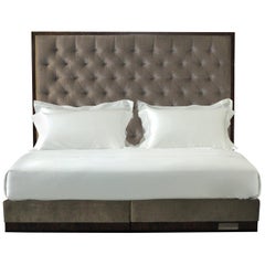 Savoir Velvet State Bed with Deep Buttoning, Handmade to Order, US King Size