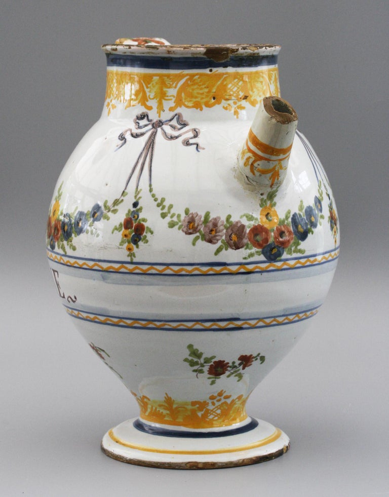 Savona Italian Tin Glazed Polychrome Painted Pottery Syrup Jar For Sale