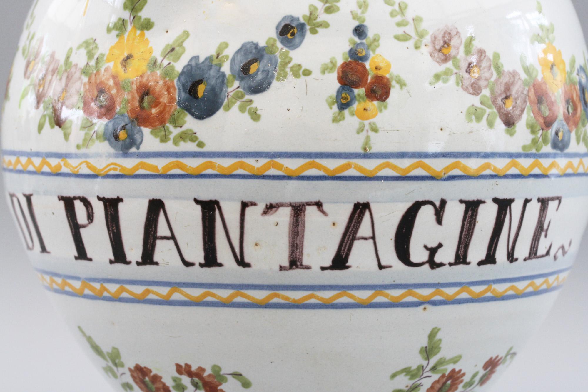 Savona Italienisches zinnglasiertes polychrom bemaltes Sirupgefäß aus Keramik im Zustand „Relativ gut“ im Angebot in Bishop's Stortford, Hertfordshire