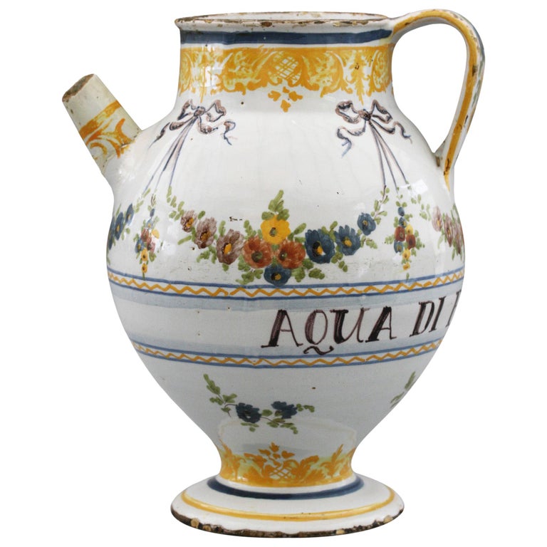 Savona Italian Tin Glazed Polychrome Painted Pottery Syrup Jar For Sale