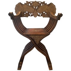 Antique Savonarola Folding Chair with Inlays British India
