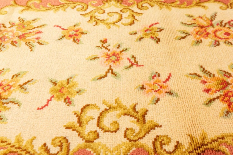 Savonnerie Rug Vintage Mid-Century Light Salmon Color For Sale at 1stDibs