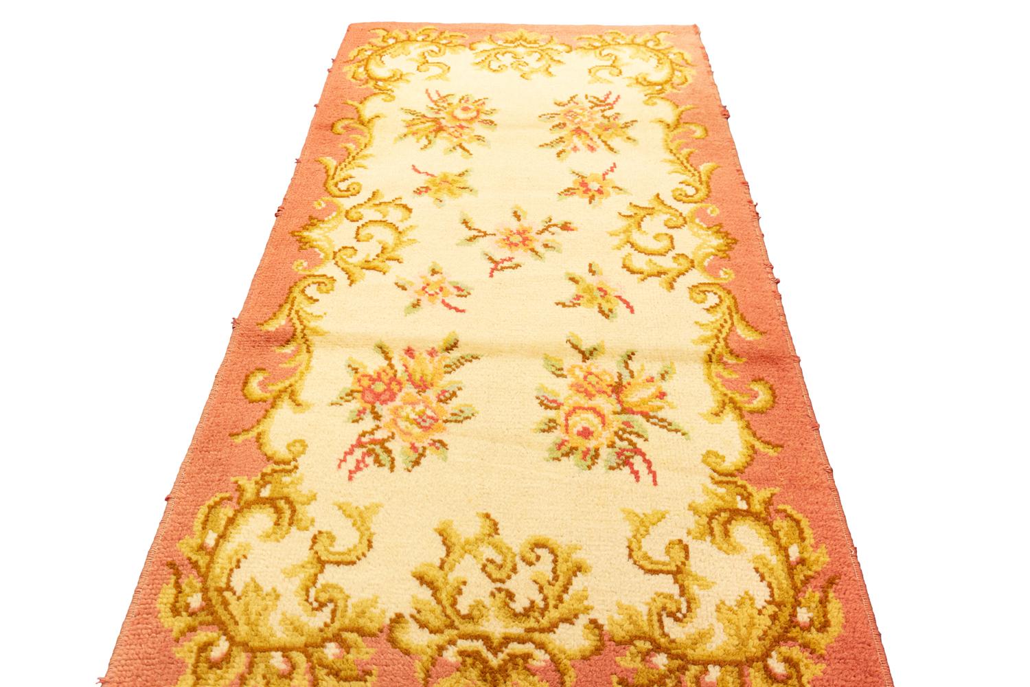 French Savonnerie Rug Vintage Mid-century Light Salmon Color For Sale