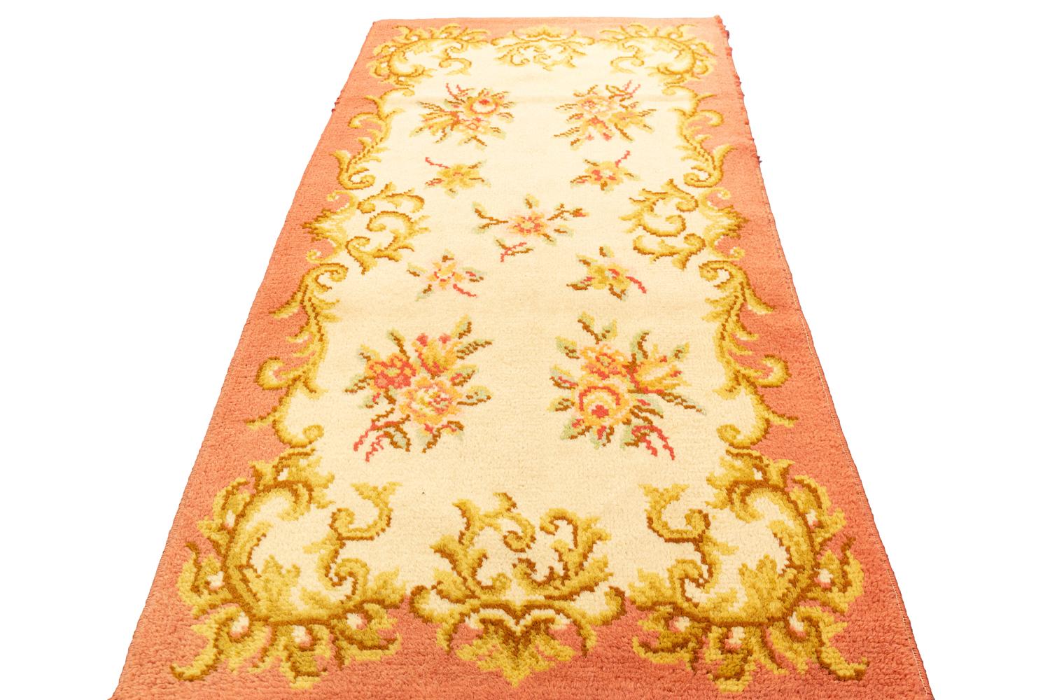French Savonnerie Rug Vintage Mid-Century Light Salmon Color For Sale