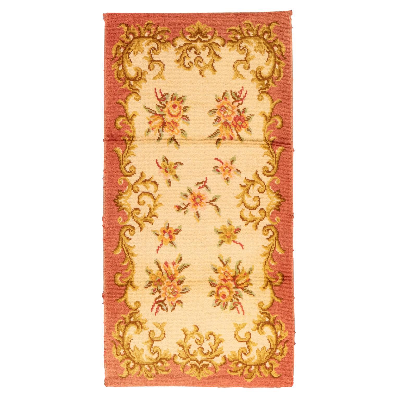 Savonnerie Rug Vintage Mid-century Light Salmon Color