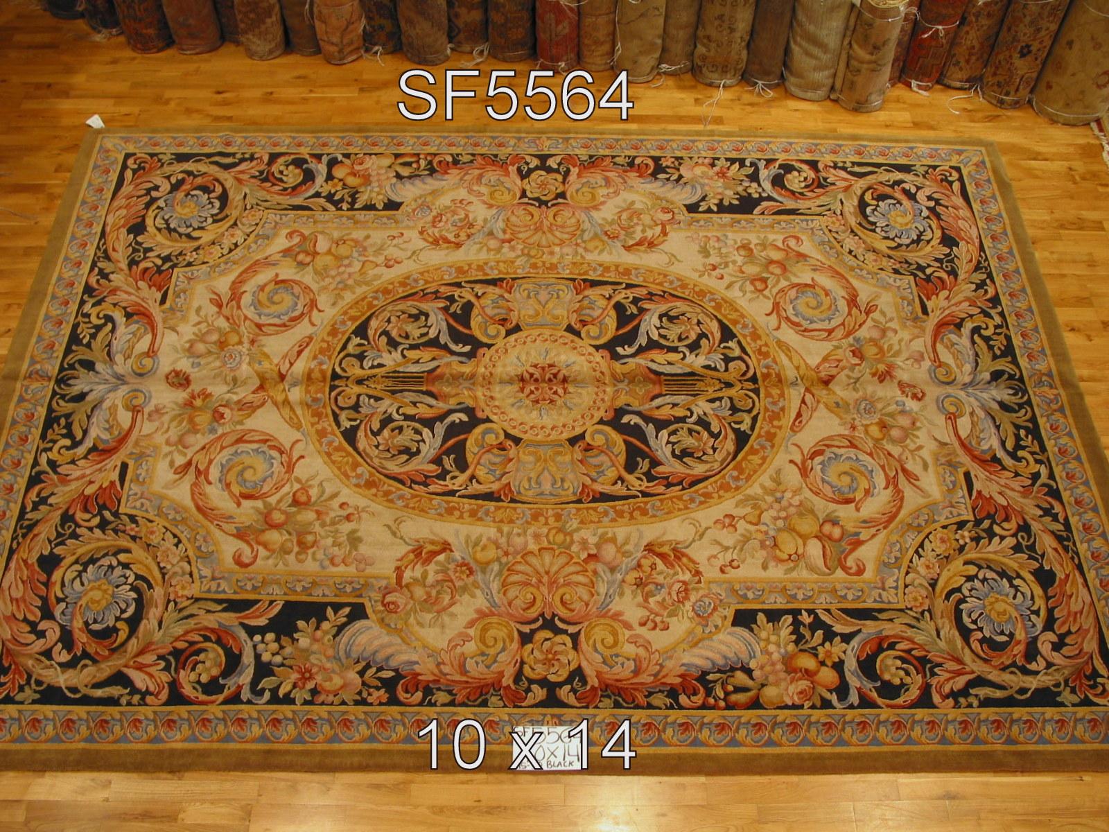The Savonnerie rug style dates back to the French royal courts of the 17th century when domestic workshops were established to replace the importation of Oriental rugs. Ultimately a distinctly French style emerged that has survived to this