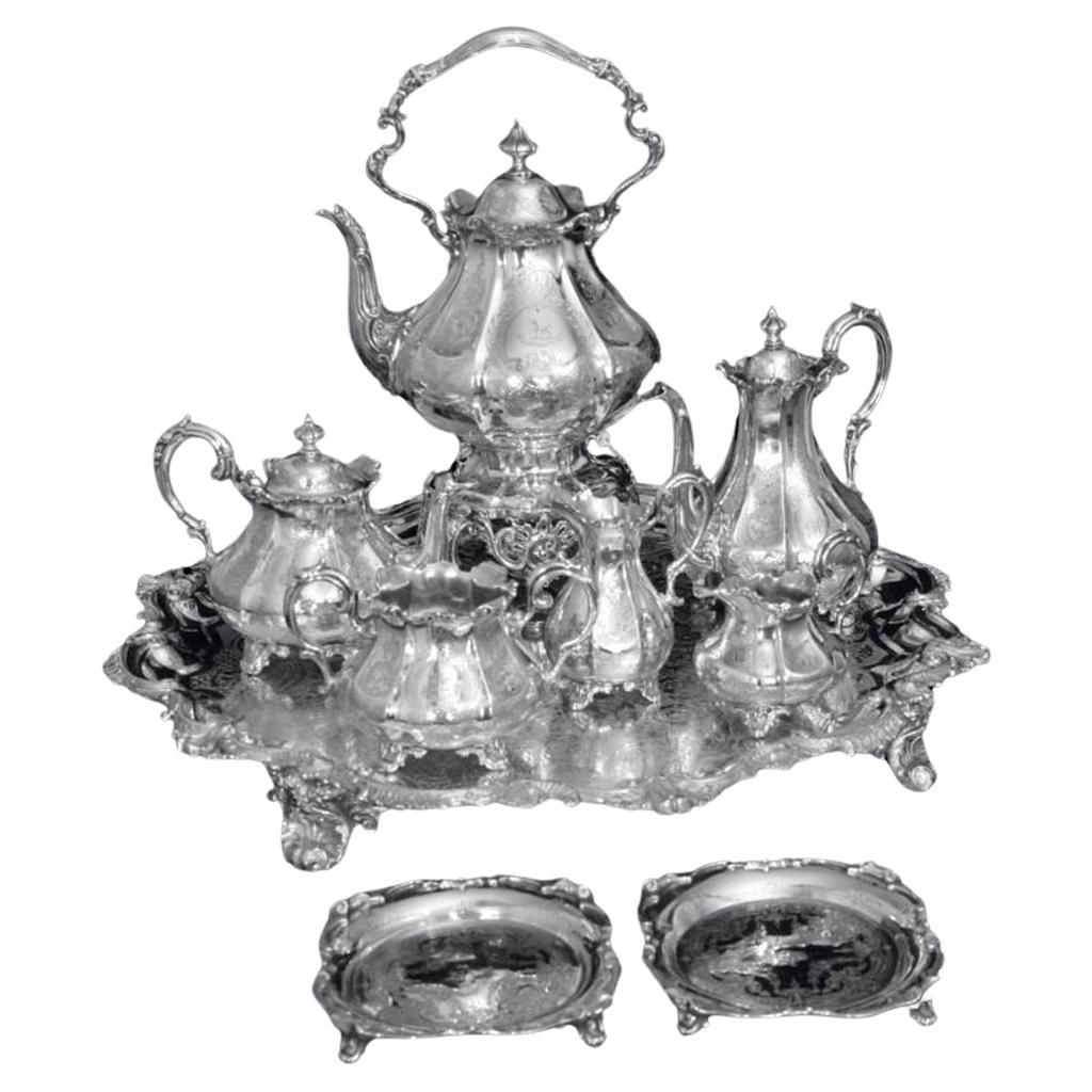 Service à thé SAVORY And Sons - 9 pièces, 19ème siècle victorien (britannique) en argent sterling  en vente