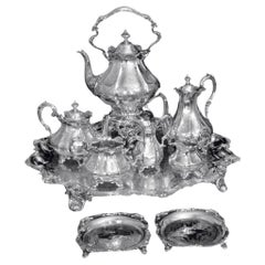 Retro SAVORY And Sons - 9pc. 19th Century Victorian (British) Sterling Silver Tea Set 