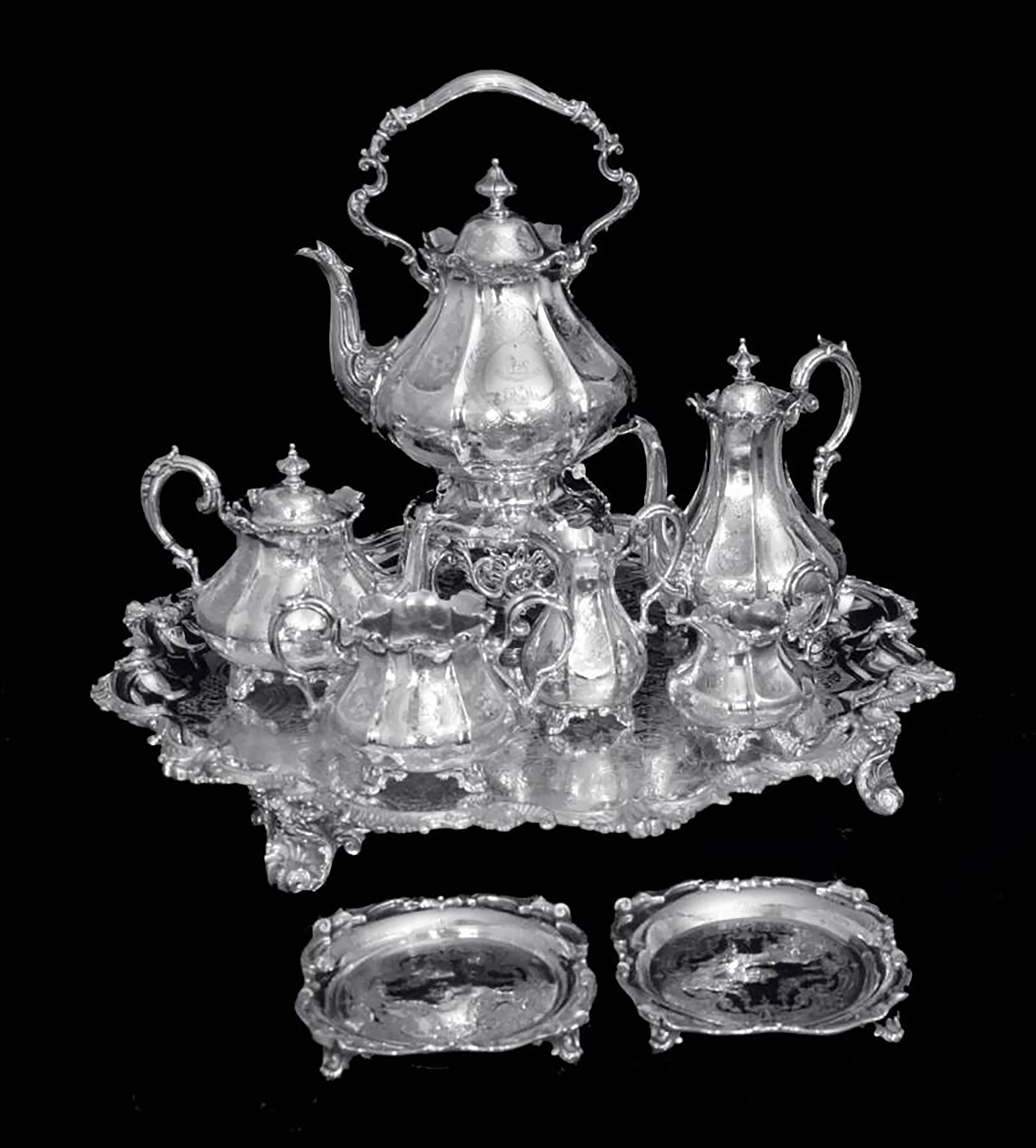 SAVORY and Sons - 9pc. 19th Century Victorian (British) Sterling Silver Tea Set For Sale