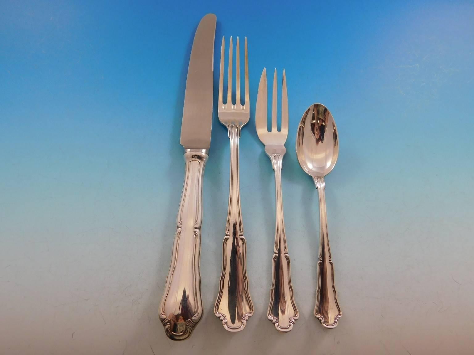 Savoy by Buccellati Clemanti Italy 800 Silver Flatware Set for 12 Dinner 84 Pcs  In Excellent Condition In Big Bend, WI