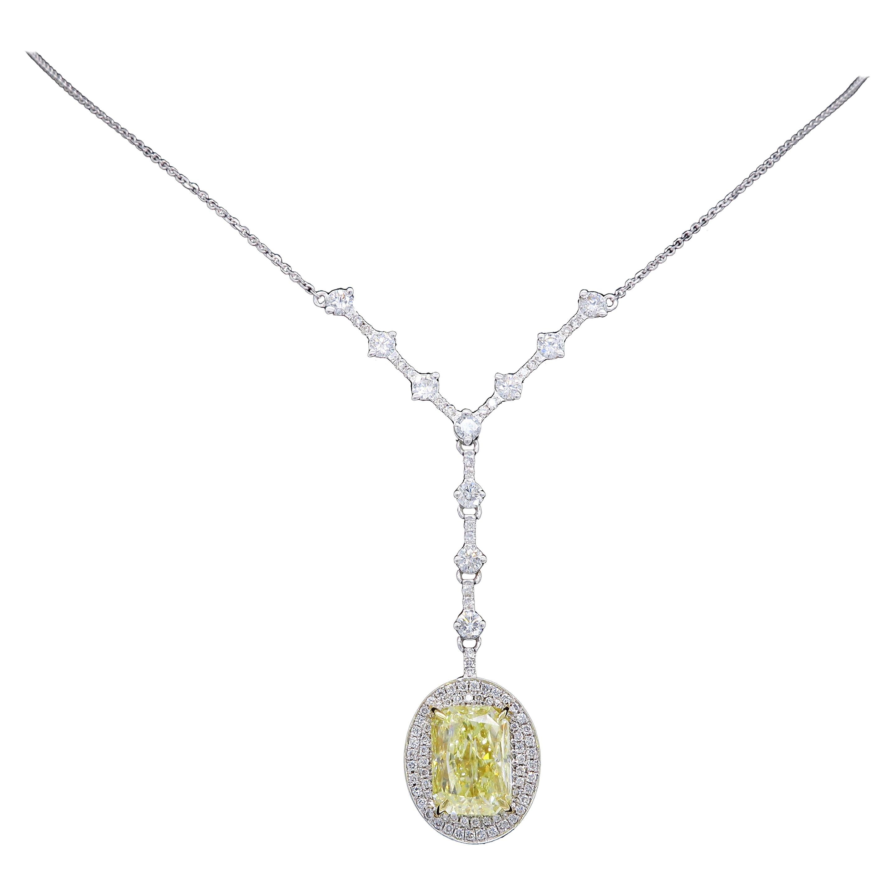 Savransky GIA Certified 4.00 Carat Yellow Diamond Pendant Drop Necklace