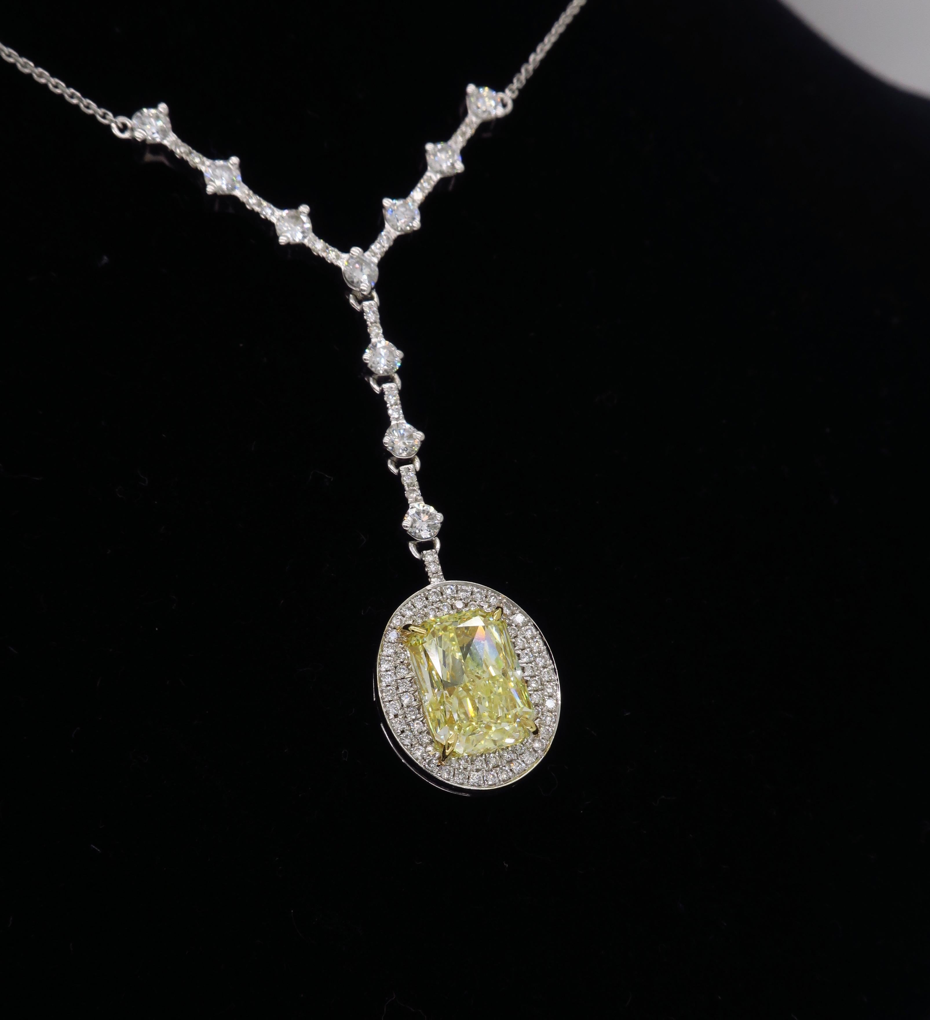 Savransky GIA Certified 4.00 Carat Yellow Diamond Pendant Drop Necklace 6