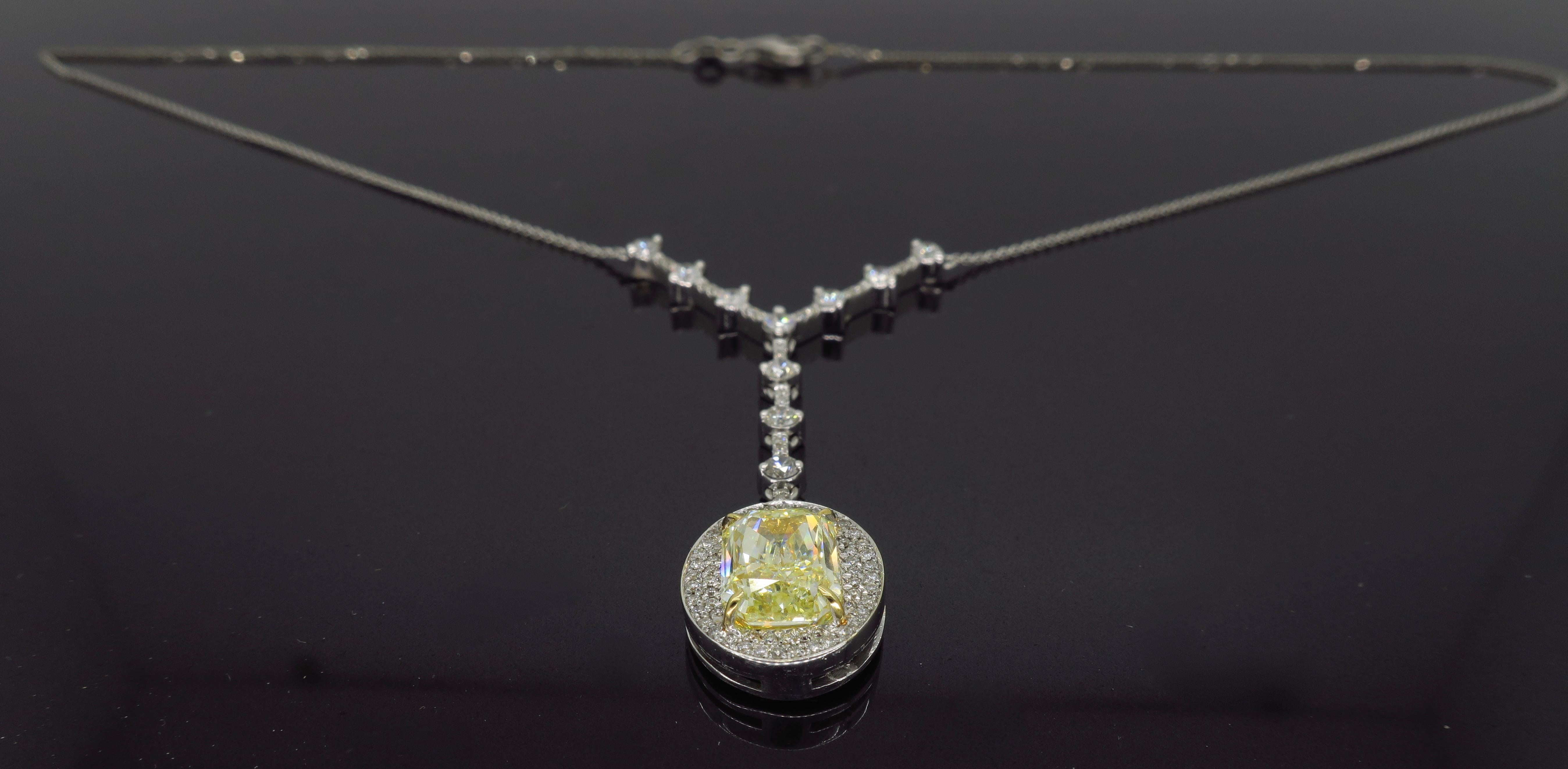 Savransky GIA Certified 4.00 Carat Yellow Diamond Pendant Drop Necklace 7