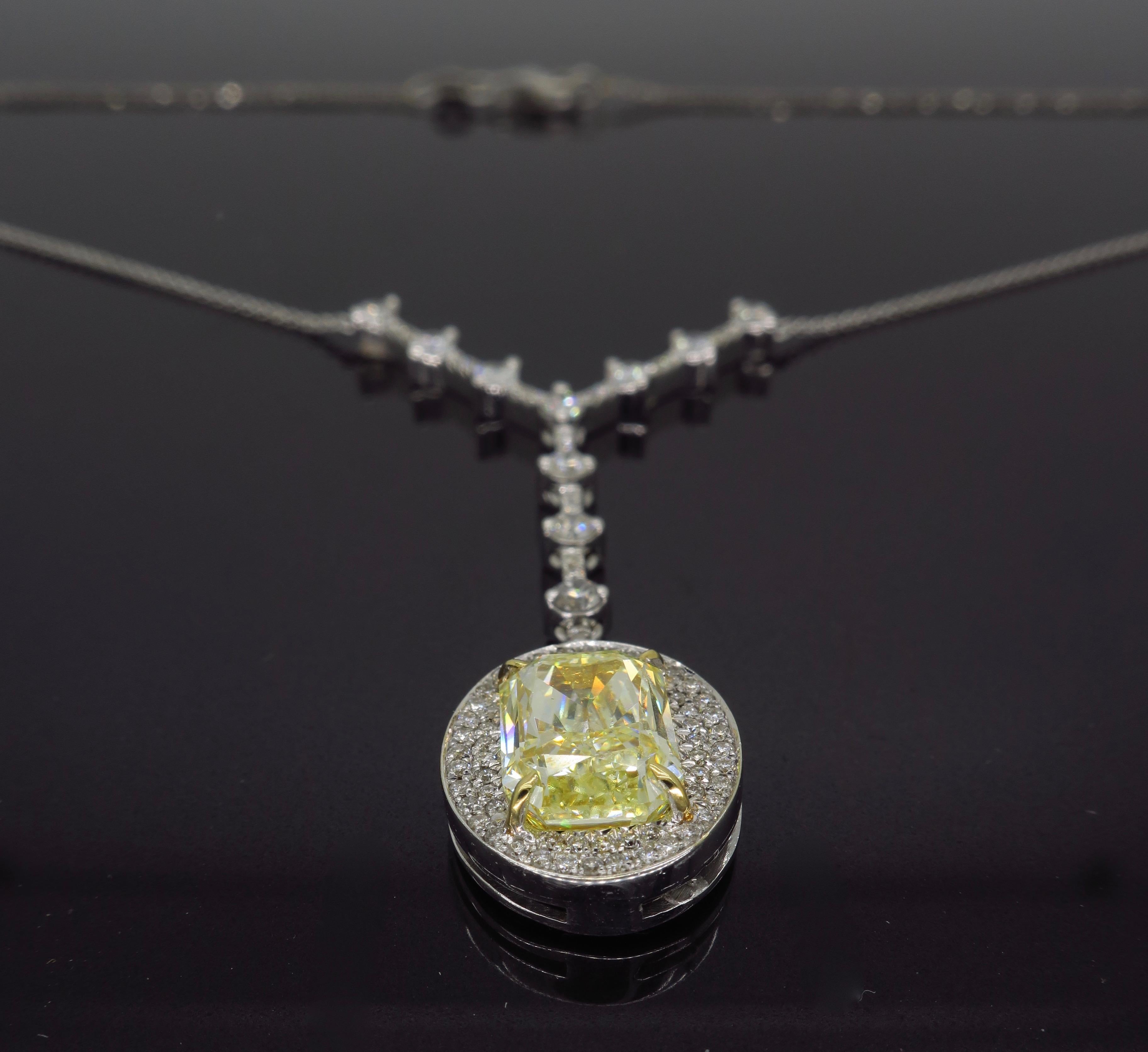 Savransky GIA Certified 4.00 Carat Yellow Diamond Pendant Drop Necklace 8
