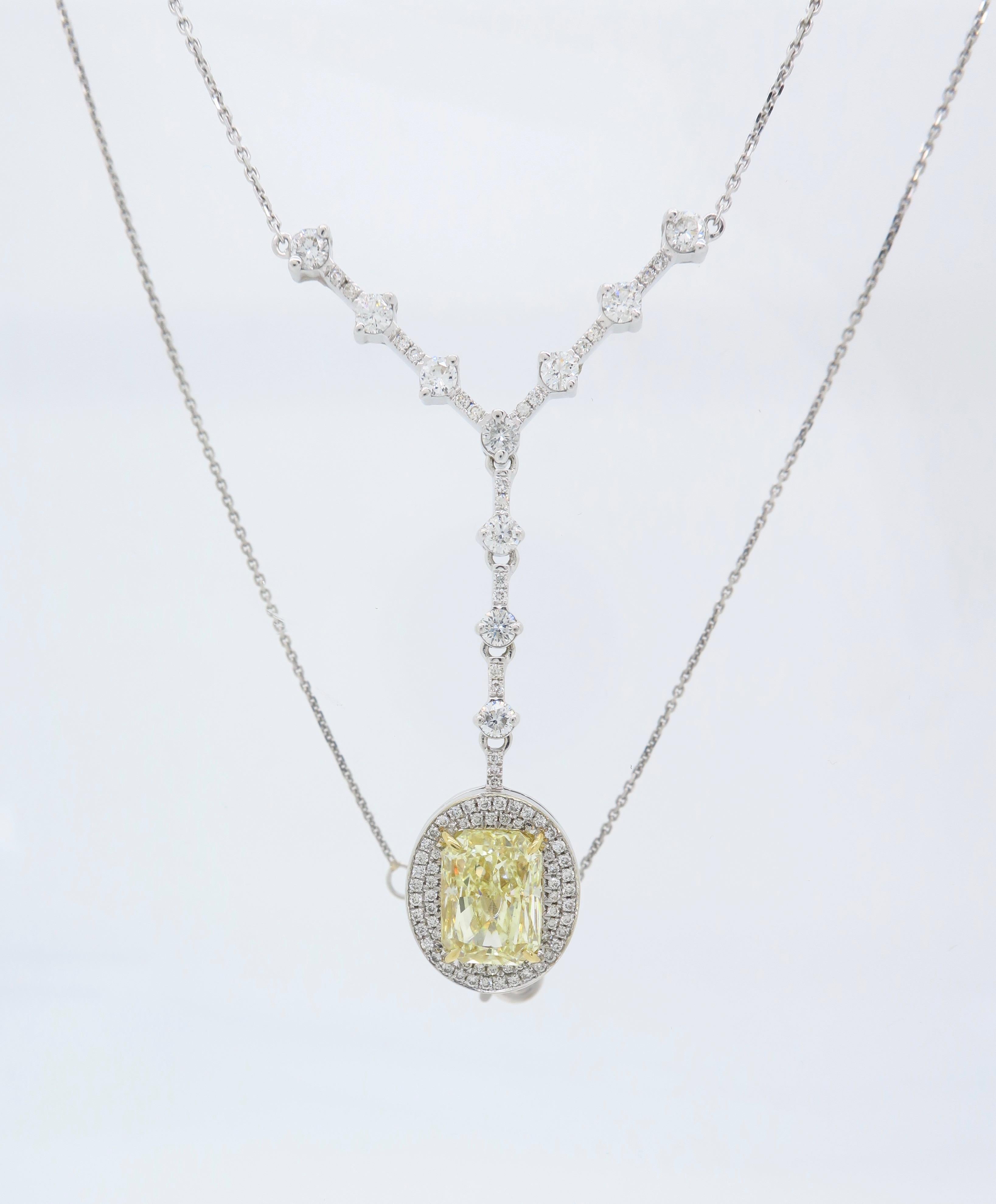 Women's Savransky GIA Certified 4.00 Carat Yellow Diamond Pendant Drop Necklace