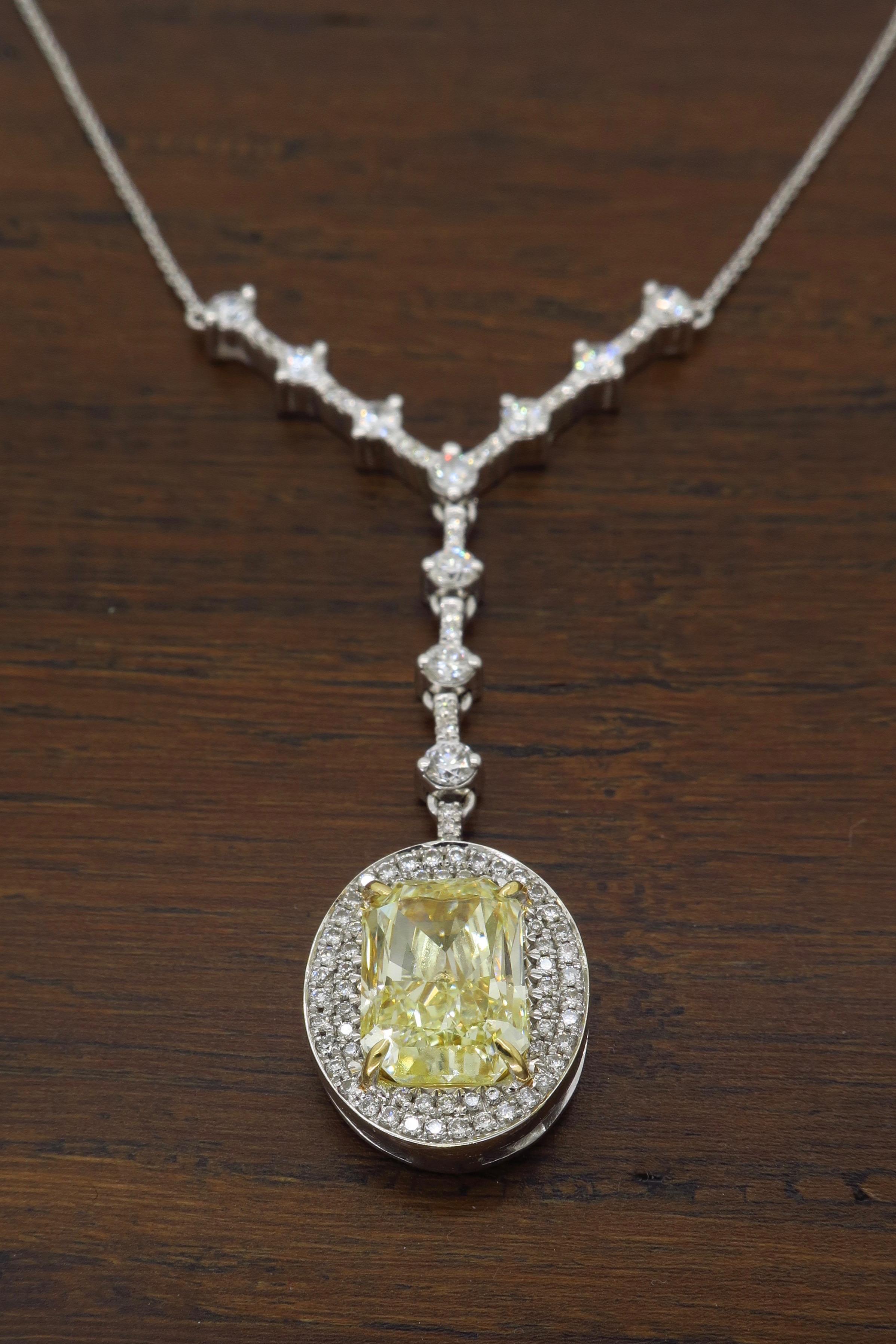 Savransky GIA Certified 4.00 Carat Yellow Diamond Pendant Drop Necklace 1