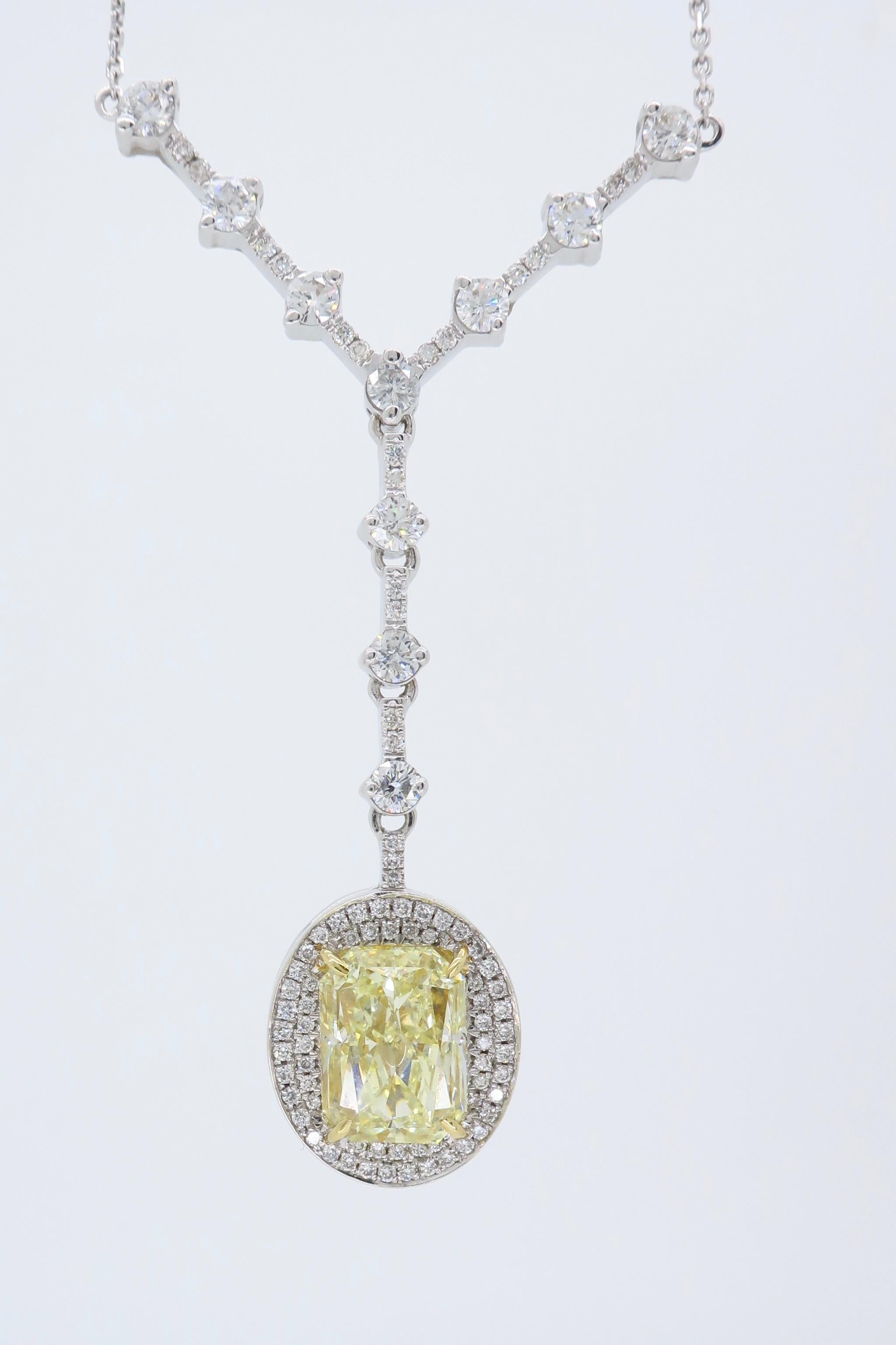 Savransky GIA Certified 4.00 Carat Yellow Diamond Pendant Drop Necklace 3