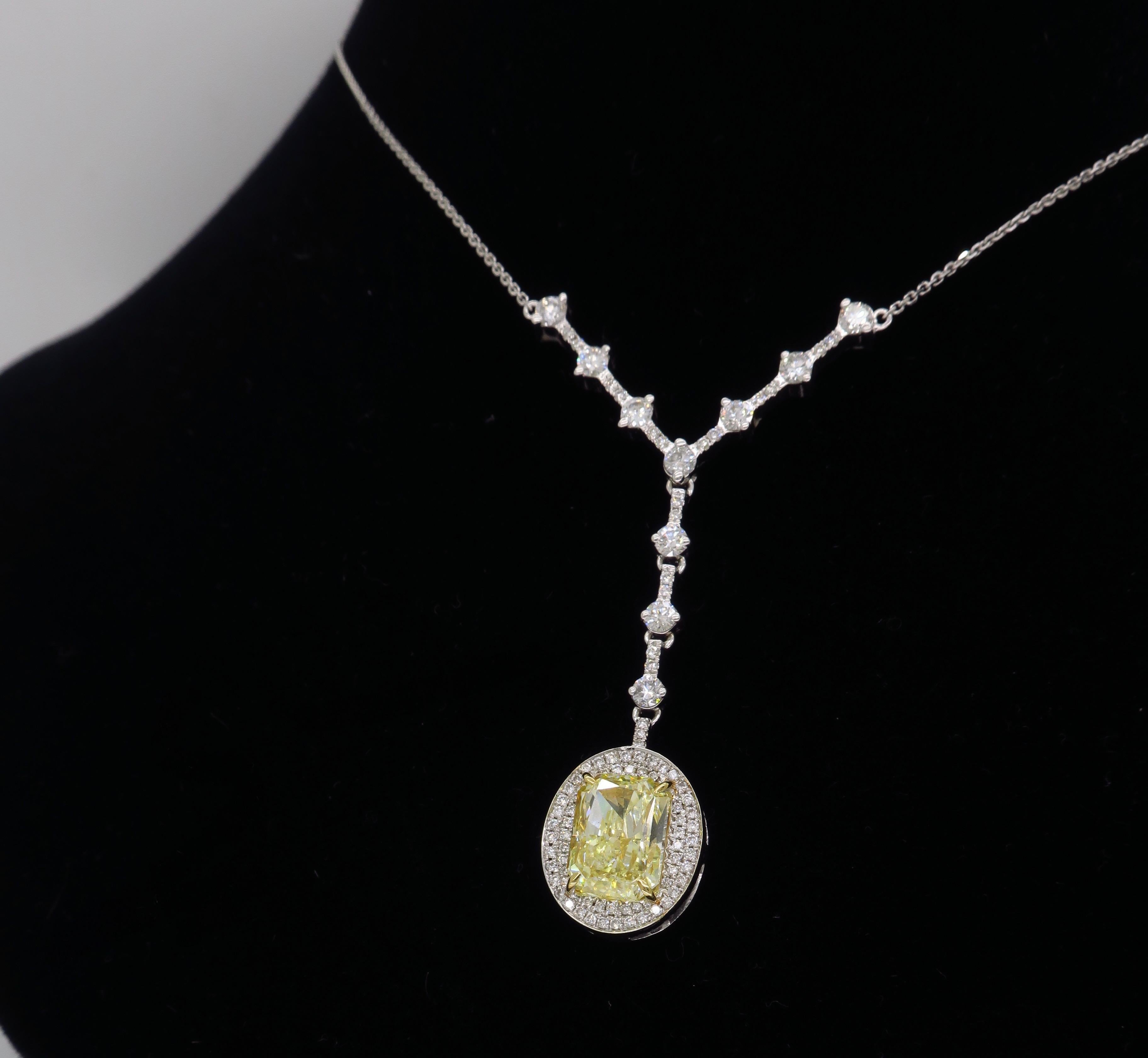 Savransky GIA Certified 4.00 Carat Yellow Diamond Pendant Drop Necklace 4