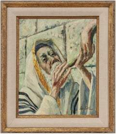 Judaica Painting Blowing Shofar at the Western Wall