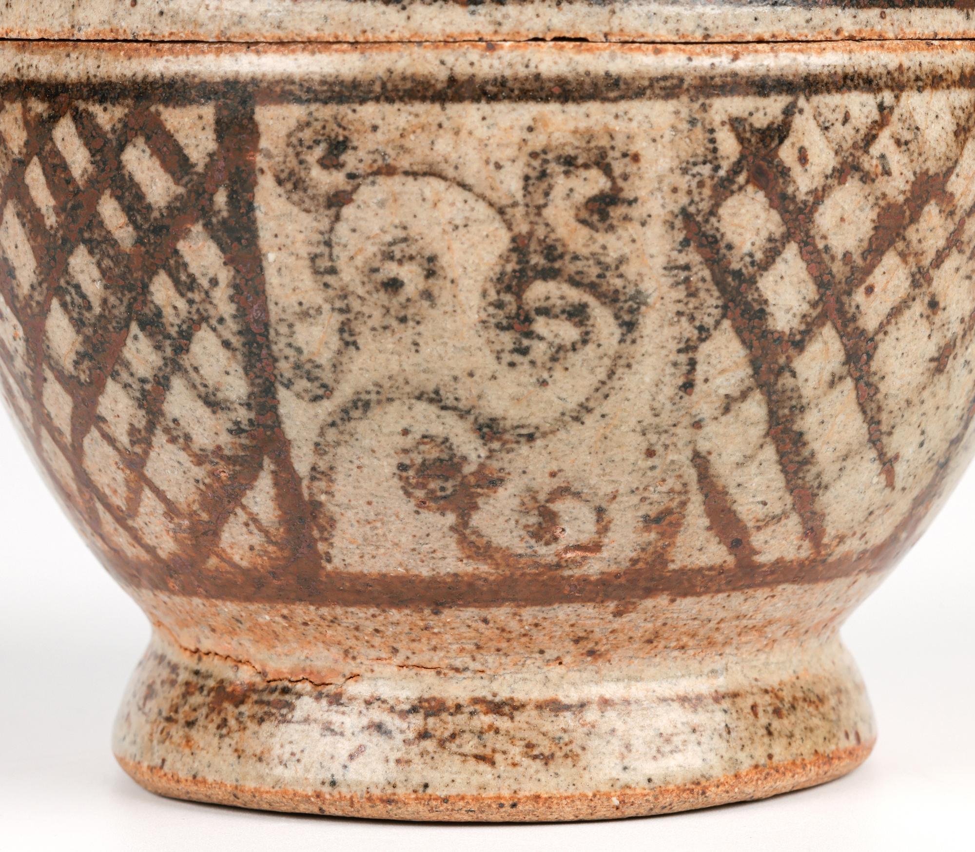 Sawankhalok Thai Pottery Hand Painted Lidded Vessel For Sale 8