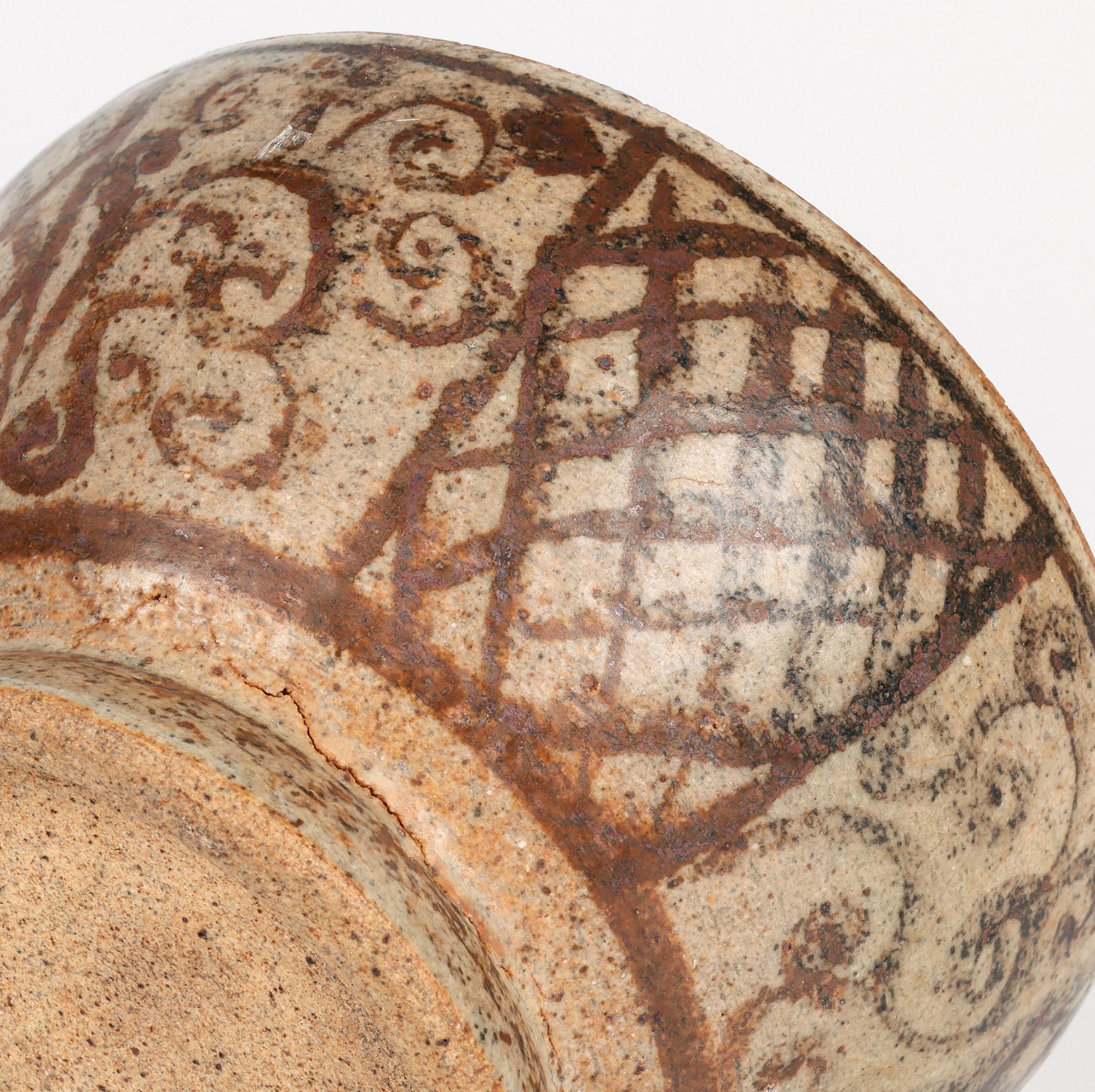 Sawankhalok Thai Pottery Hand Painted Lidded Vessel For Sale 9