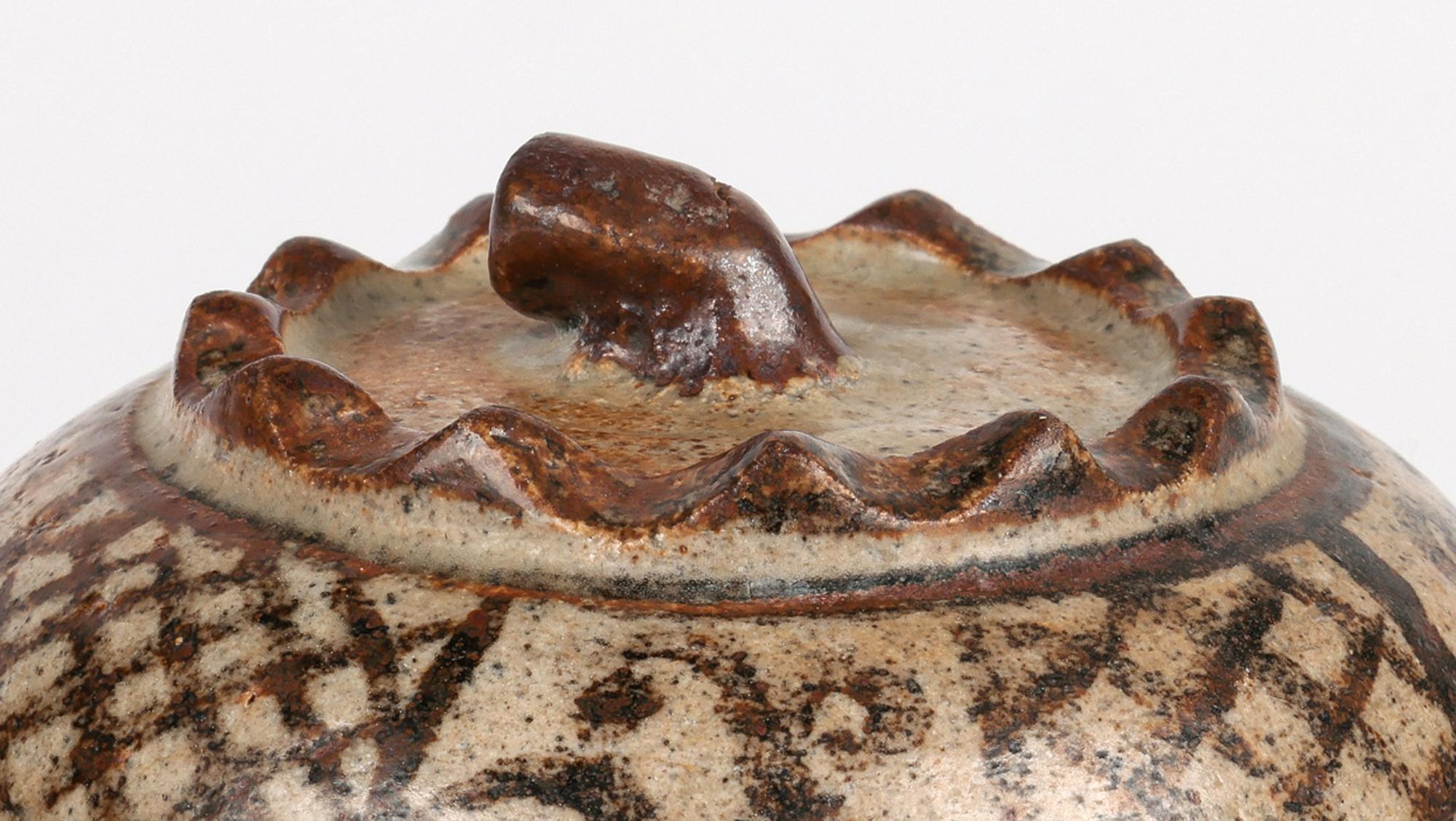 Sawankhalok Thai Pottery Hand Painted Lidded Vessel For Sale 10