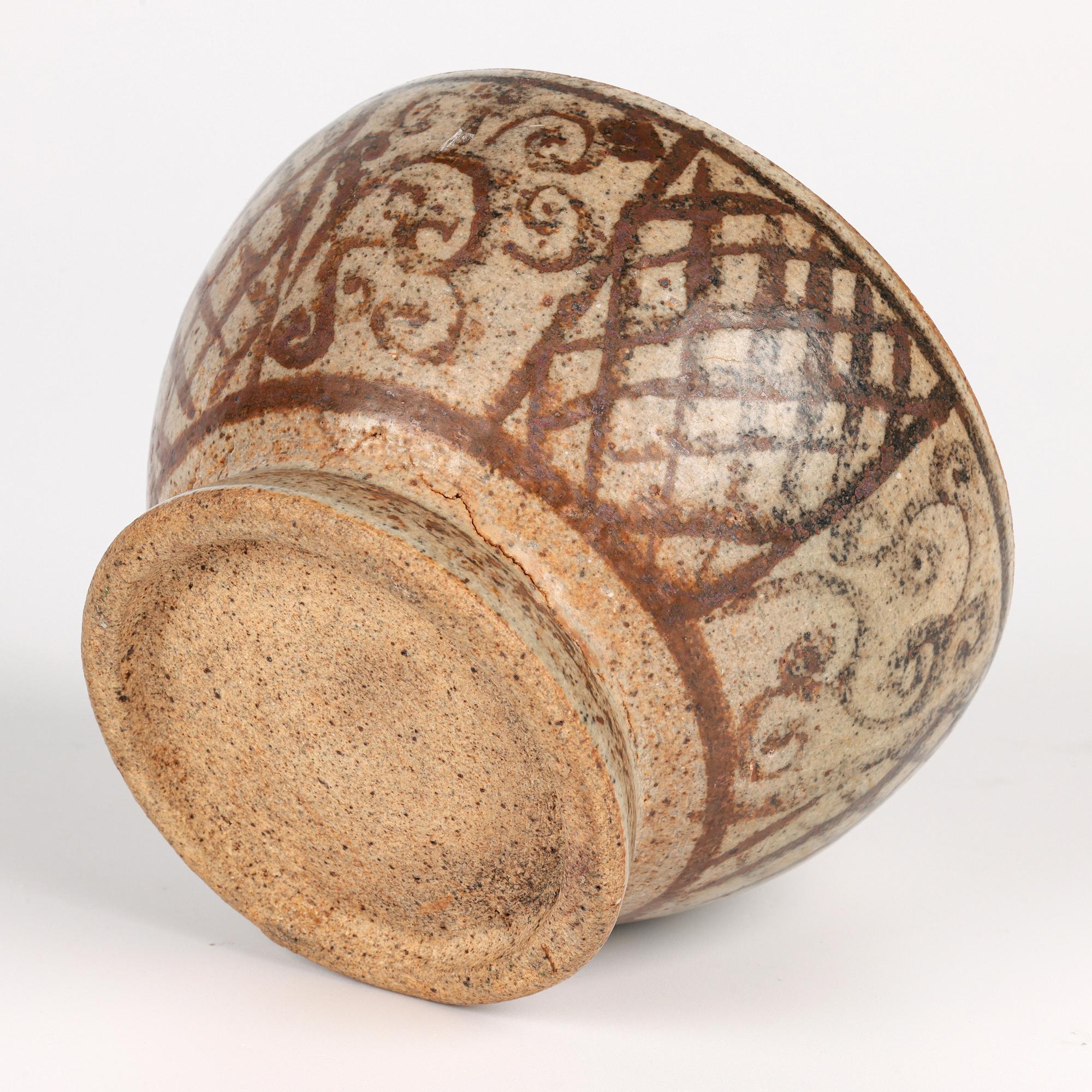 Sawankhalok Thai Pottery Hand Painted Lidded Vessel For Sale 1