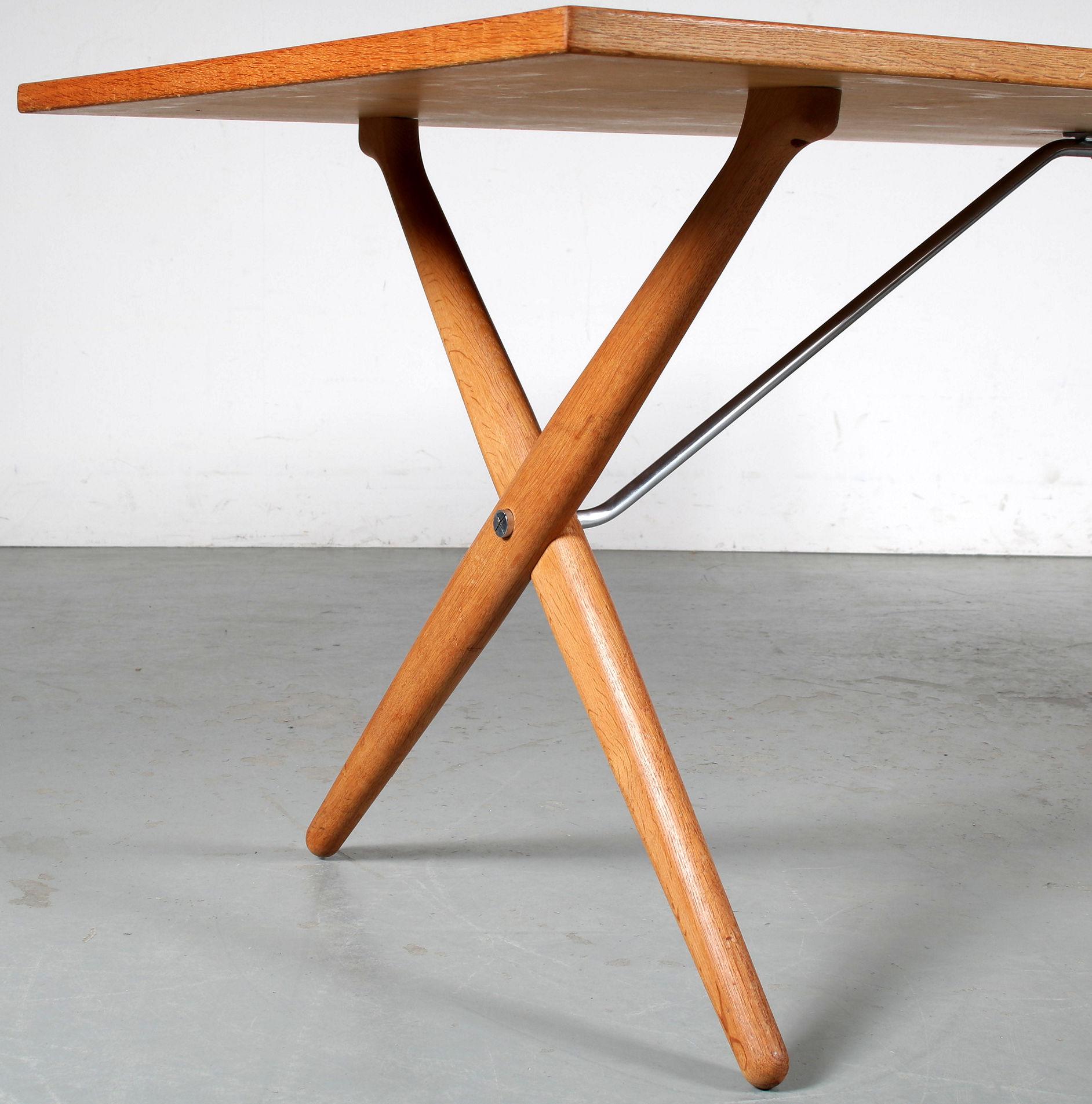 Leather “Sawbuck” Dining Set by Hans J. Wegner for Andreas Tuck, Denmark 1950