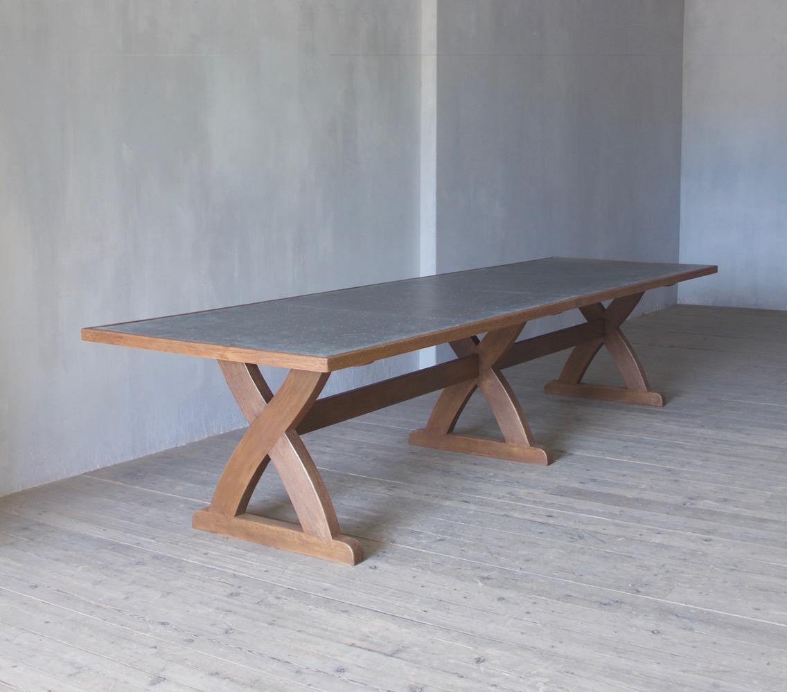 A solid oak trestle table inspired by the honest construction of a 19th century American sawbuck. 

Made to measure in every way, we work with you to choose the perfect material, configuration and finish for your piece, while retaining the