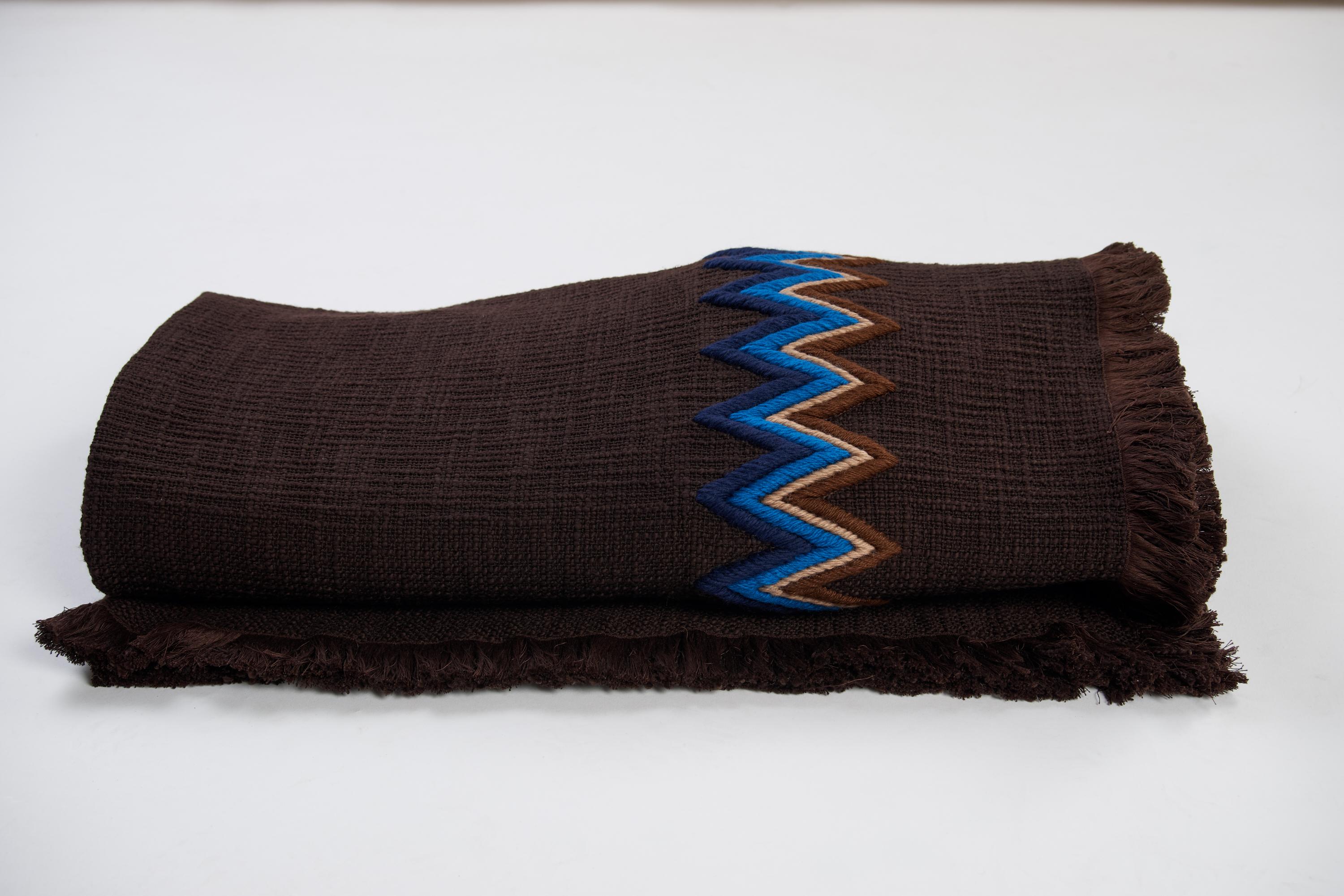 Indian Sawclose Hand Embroidered Brown Throw Blanket