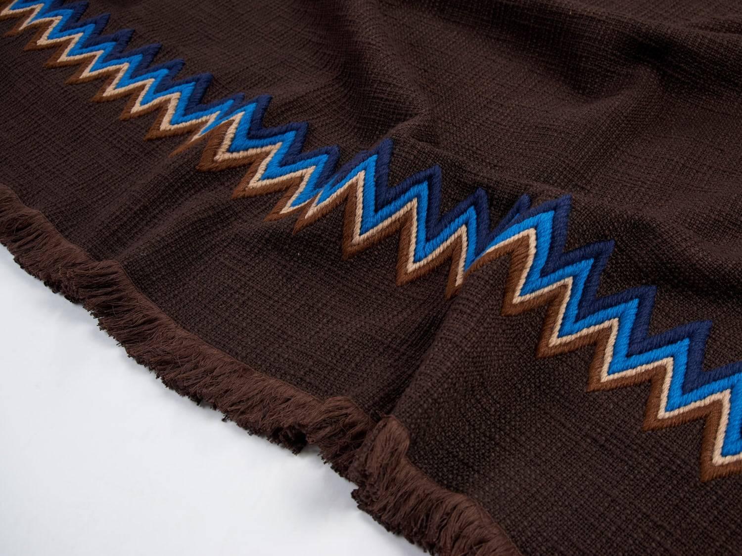 Hand-Crafted Sawclose Hand Embroidered Brown Throw Blanket