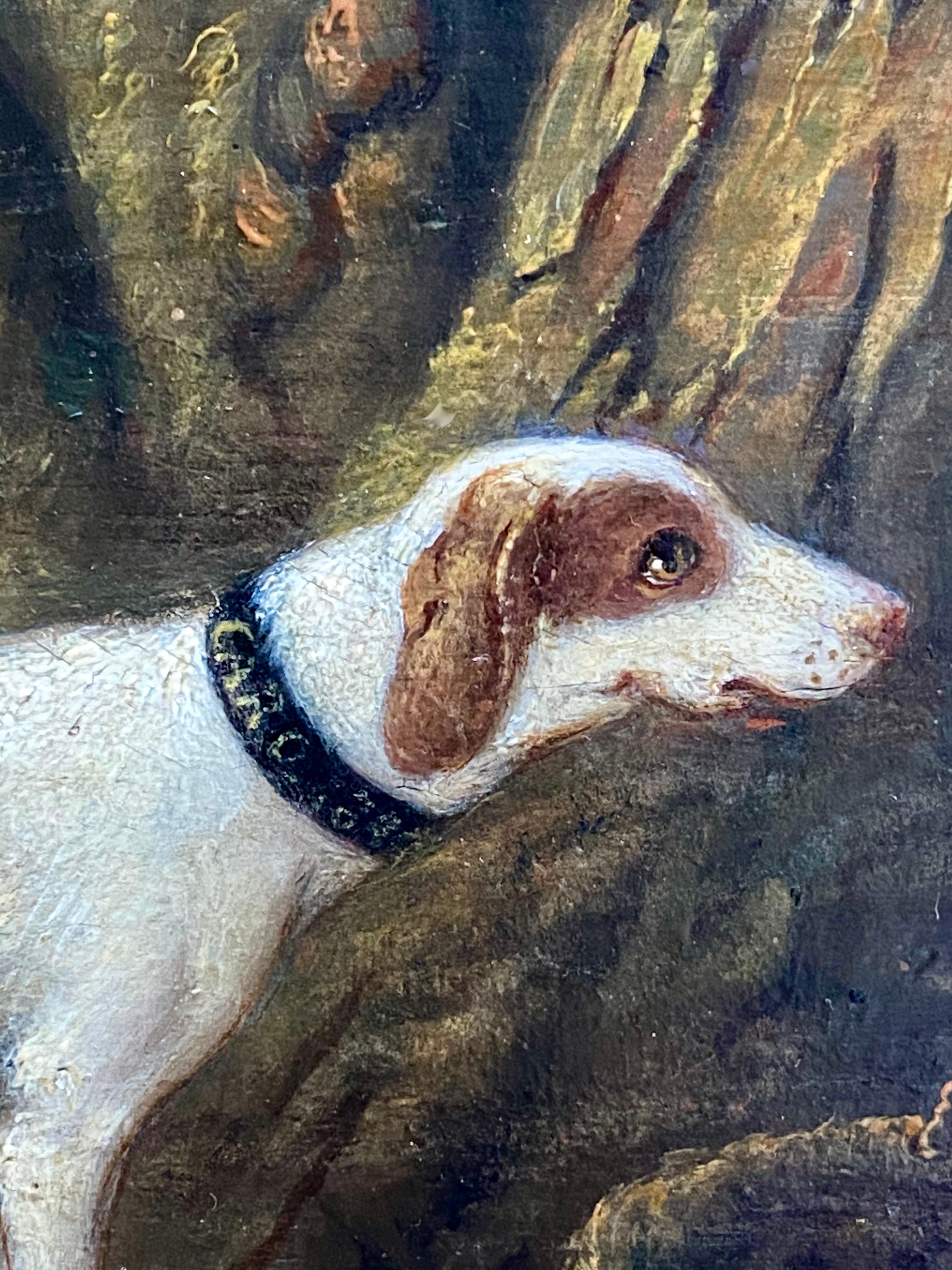 19TH CENTURY OIL OF A HUNTING DOG IN A LANDSCAPE - CIRCLE OF SAWREY GILPIN ( 1