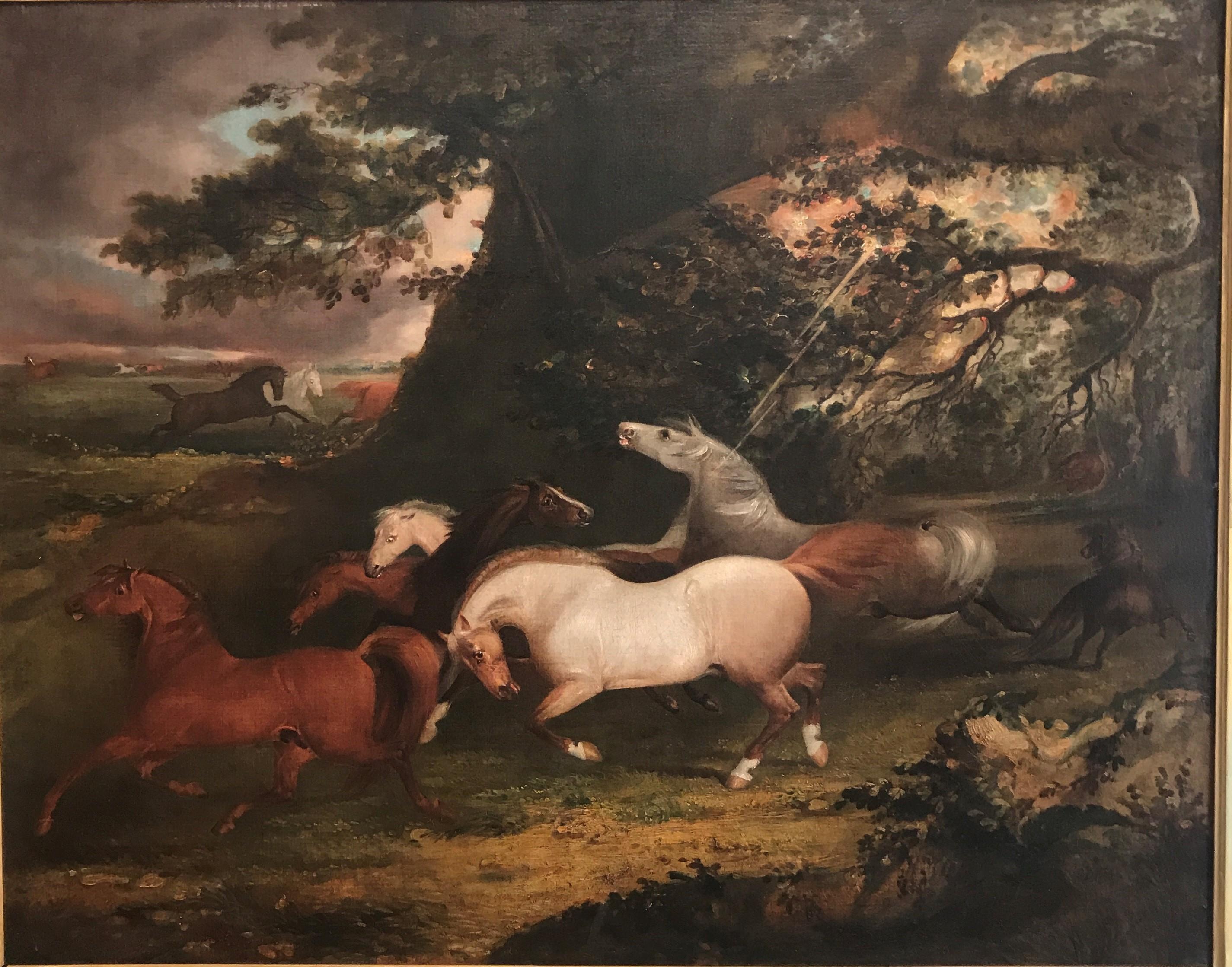 A Huge 18th Century oil of Horses frightened by a Lightning Bolt by Gilpin - Painting by Sawrey Gilpin