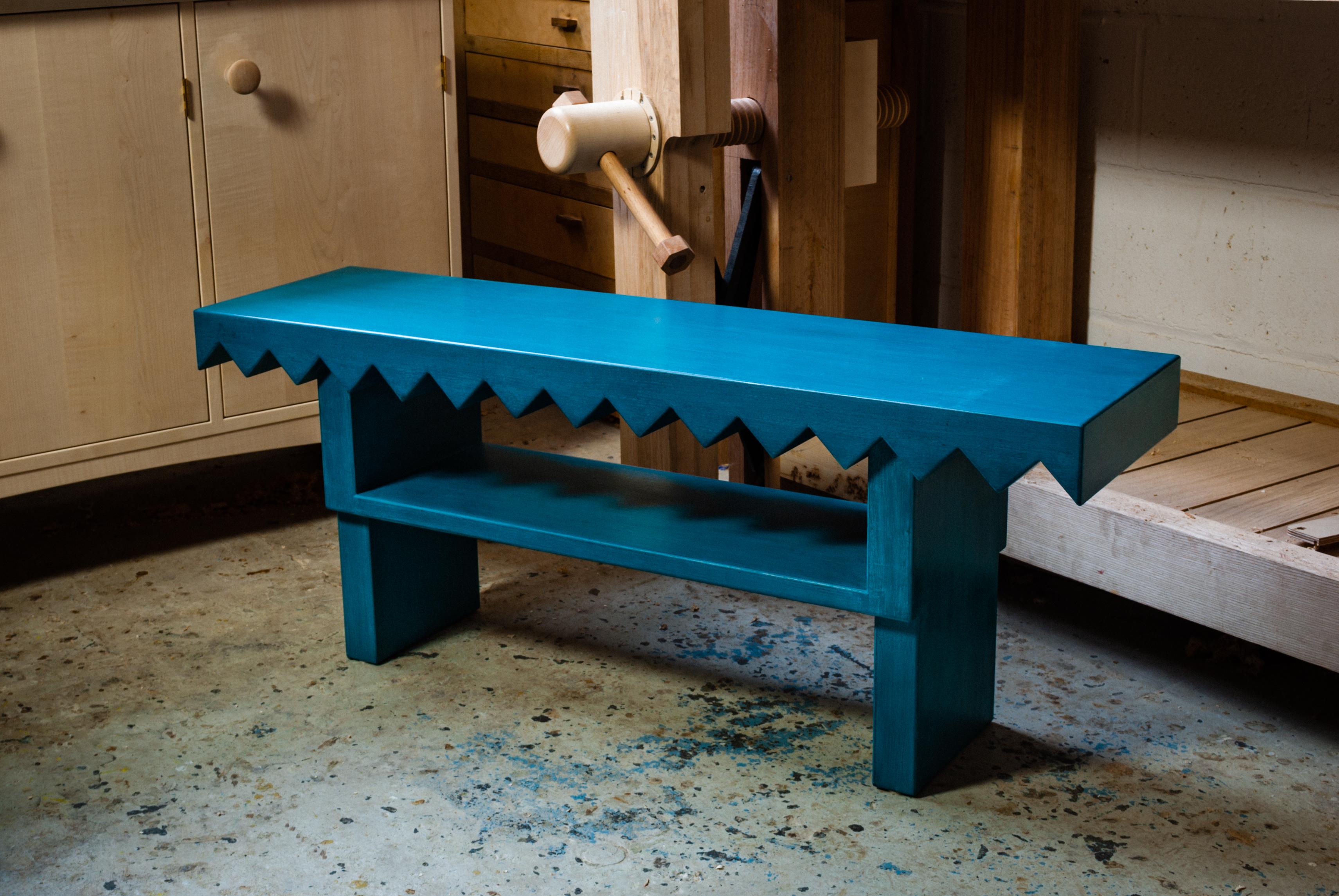 Organic Modern Sawtooth Bench in Solid Wood English Oak, Two Seater, Handmade in the UK For Sale