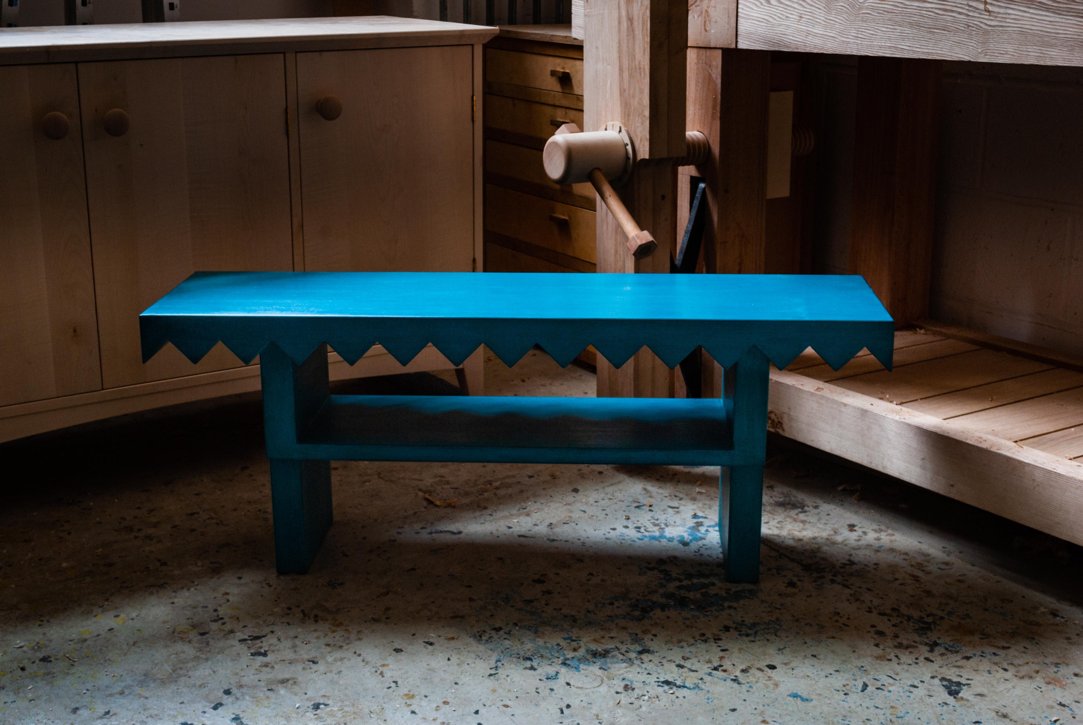 Joinery Sawtooth Bench in Solid Wood English Oak, Two Seater, Handmade in the UK For Sale