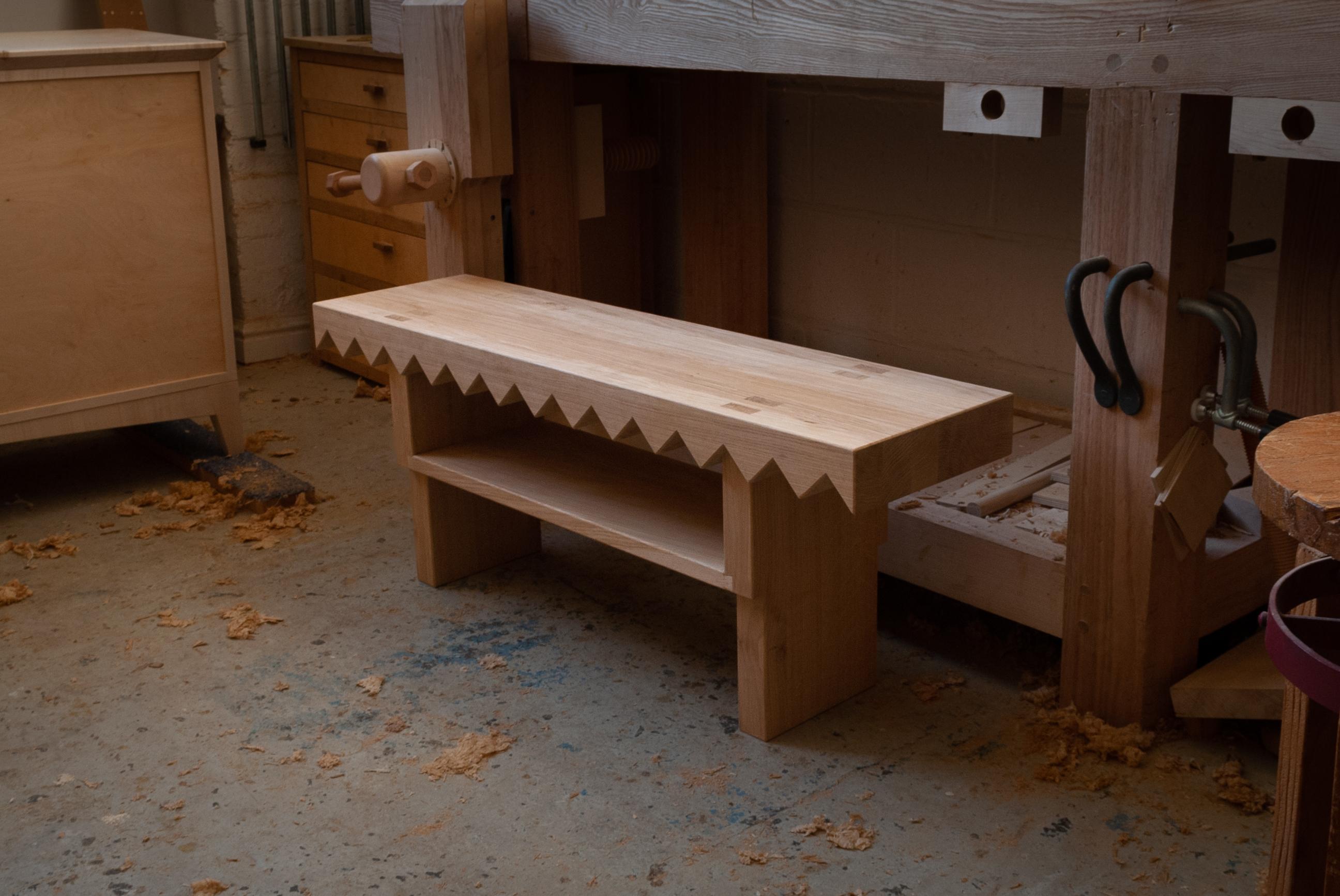 Sawtooth Bench in Solid English Oak, Designed and Handmade by Loose Fit For Sale 1