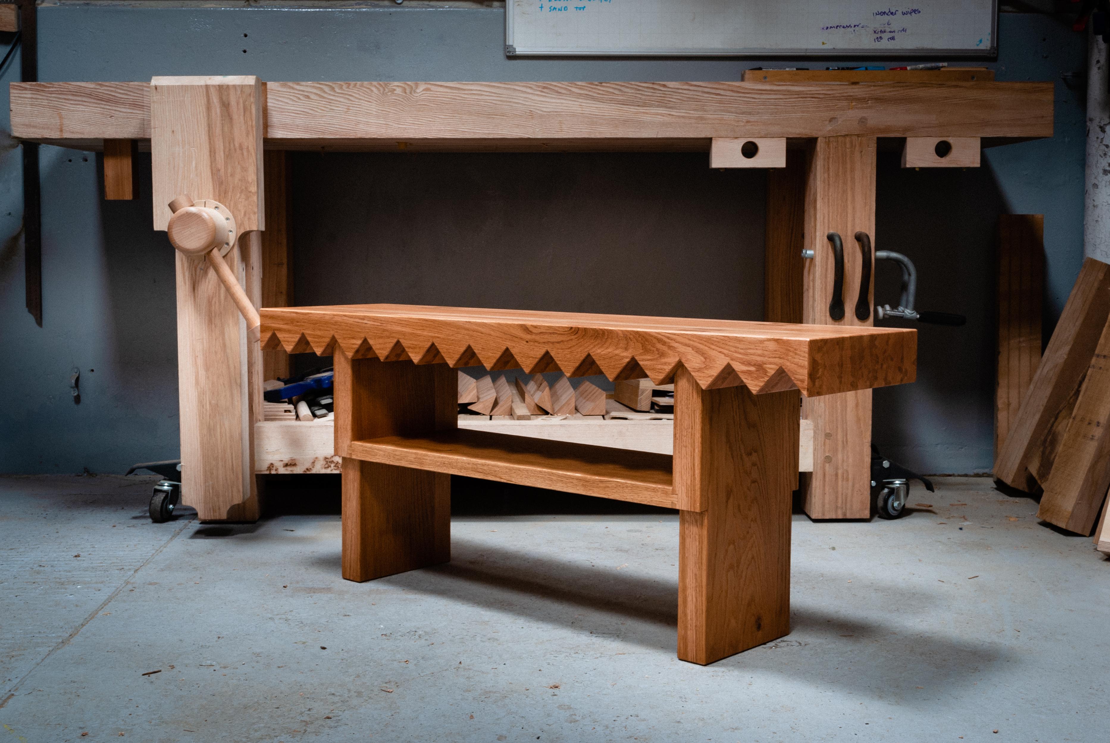 Sawtooth Bench in Solid English Oak, Designed and Handmade by Loose Fit, UK For Sale 2