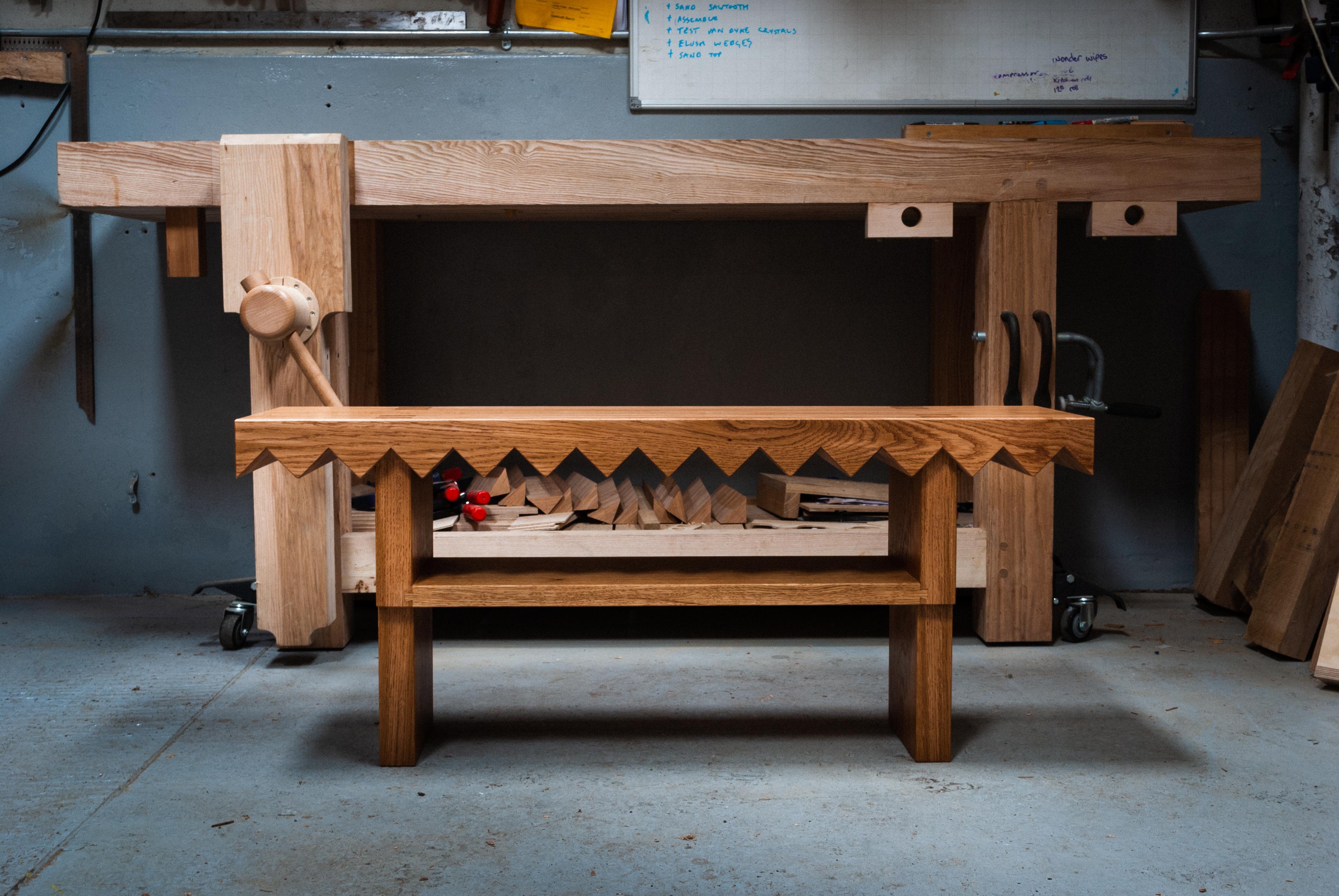 Sawtooth Bench in Solid English Oak, Designed and Handmade by Loose Fit, UK For Sale 6
