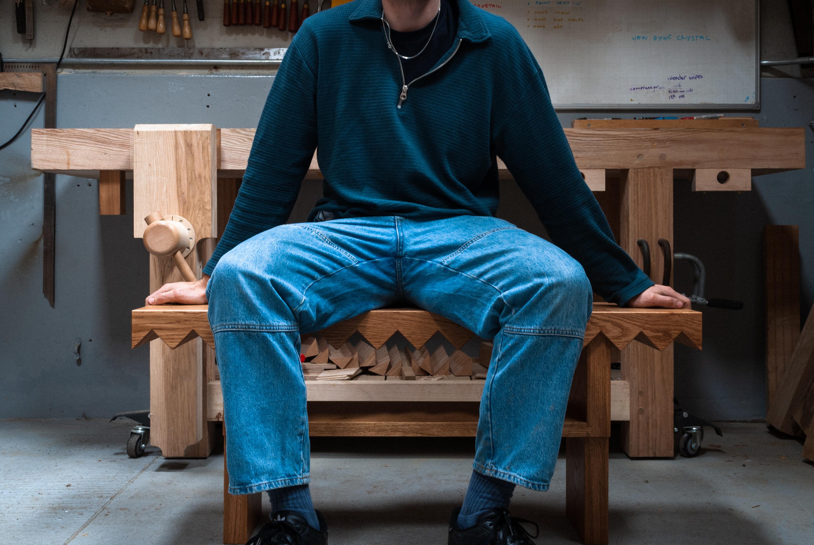 Sawtooth Bench in Solid English Oak, Designed and Handmade by Loose Fit, UK For Sale 10
