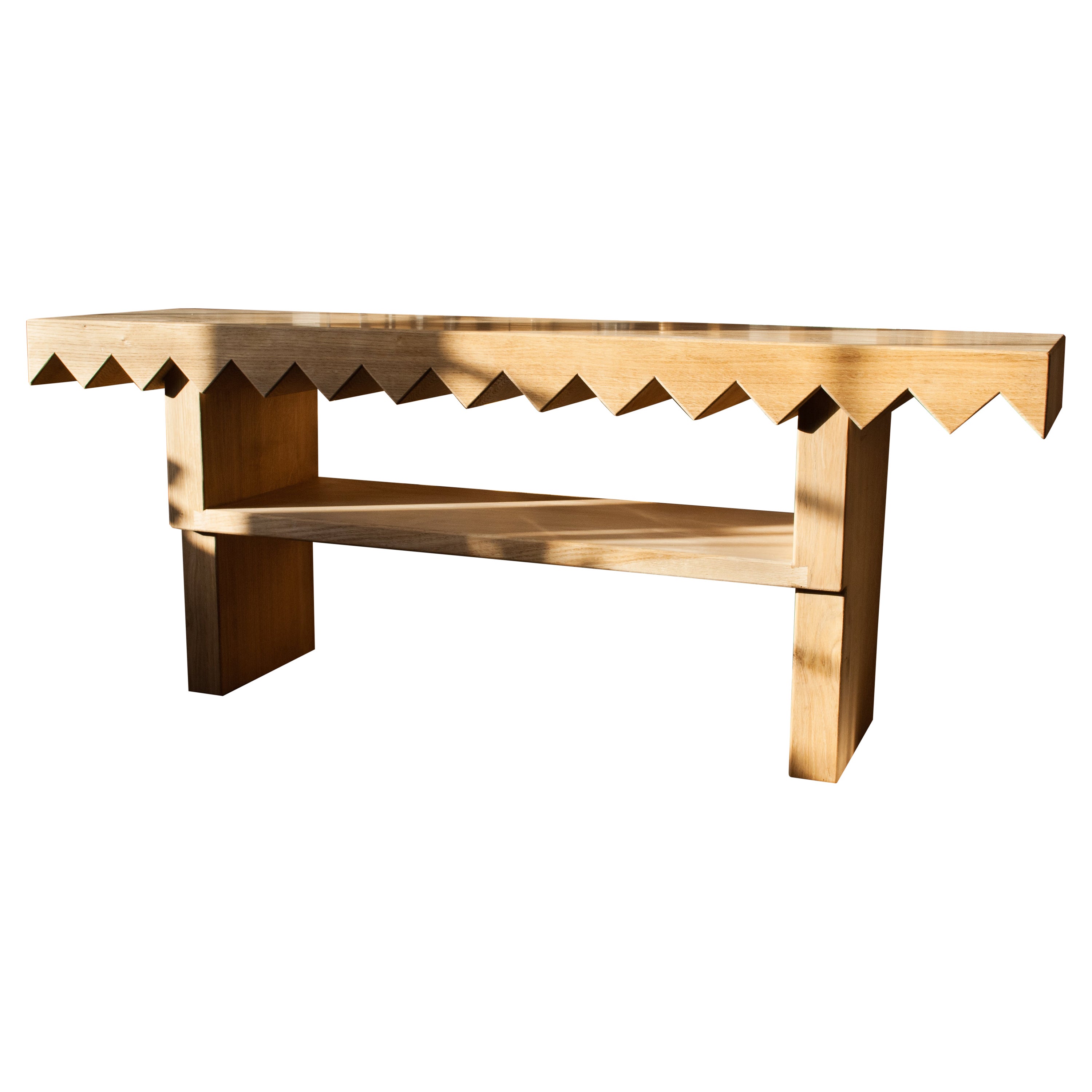 Sawtooth Bench in Solid English Oak Designed and Handmade by Loose Fit in the UK