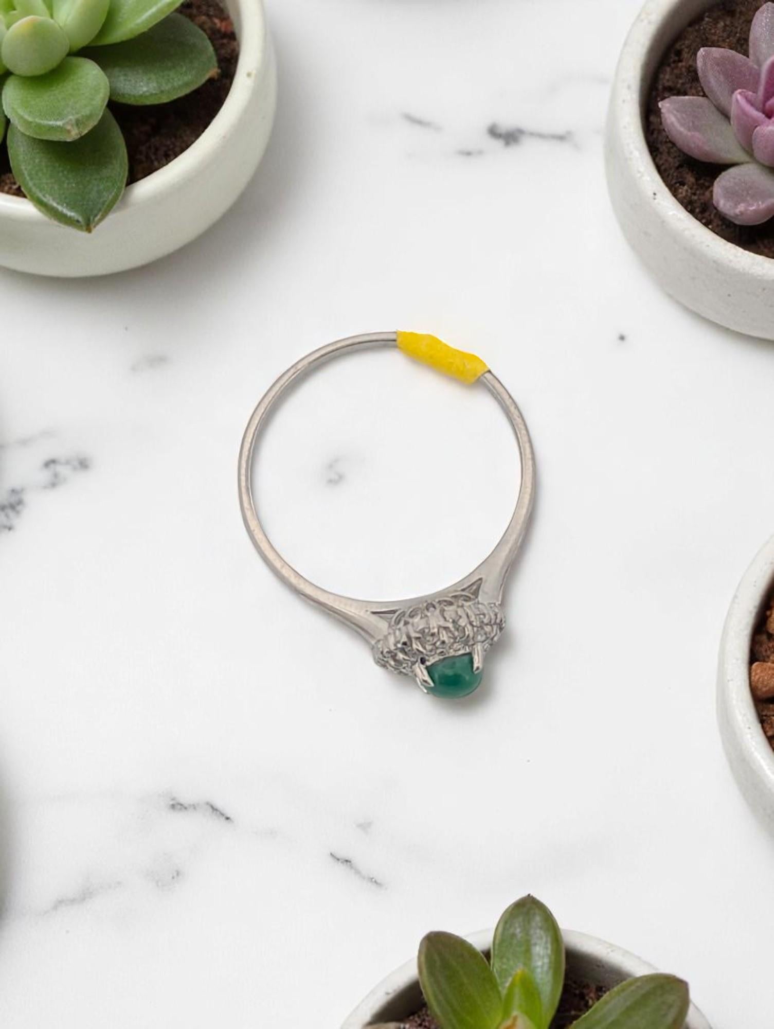 Modern Sawyer  Platinum Ring with 1 ct Cabochon-Cut Natural Emerald & .17 ctw Natural For Sale