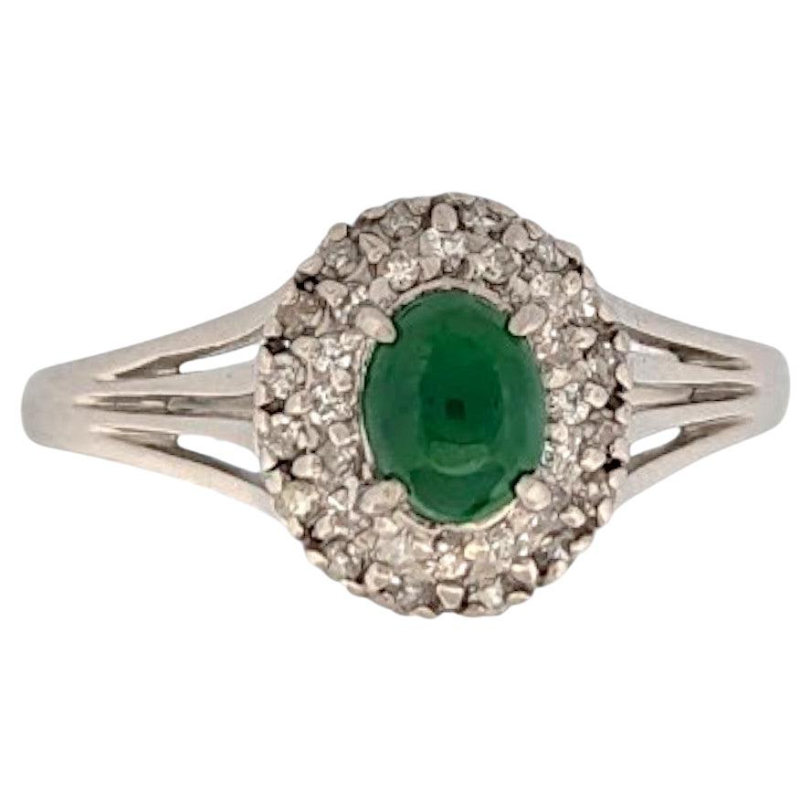 Sawyer  Platinum Ring with 1 ct Cabochon-Cut Natural Emerald & .17 ctw Natural For Sale