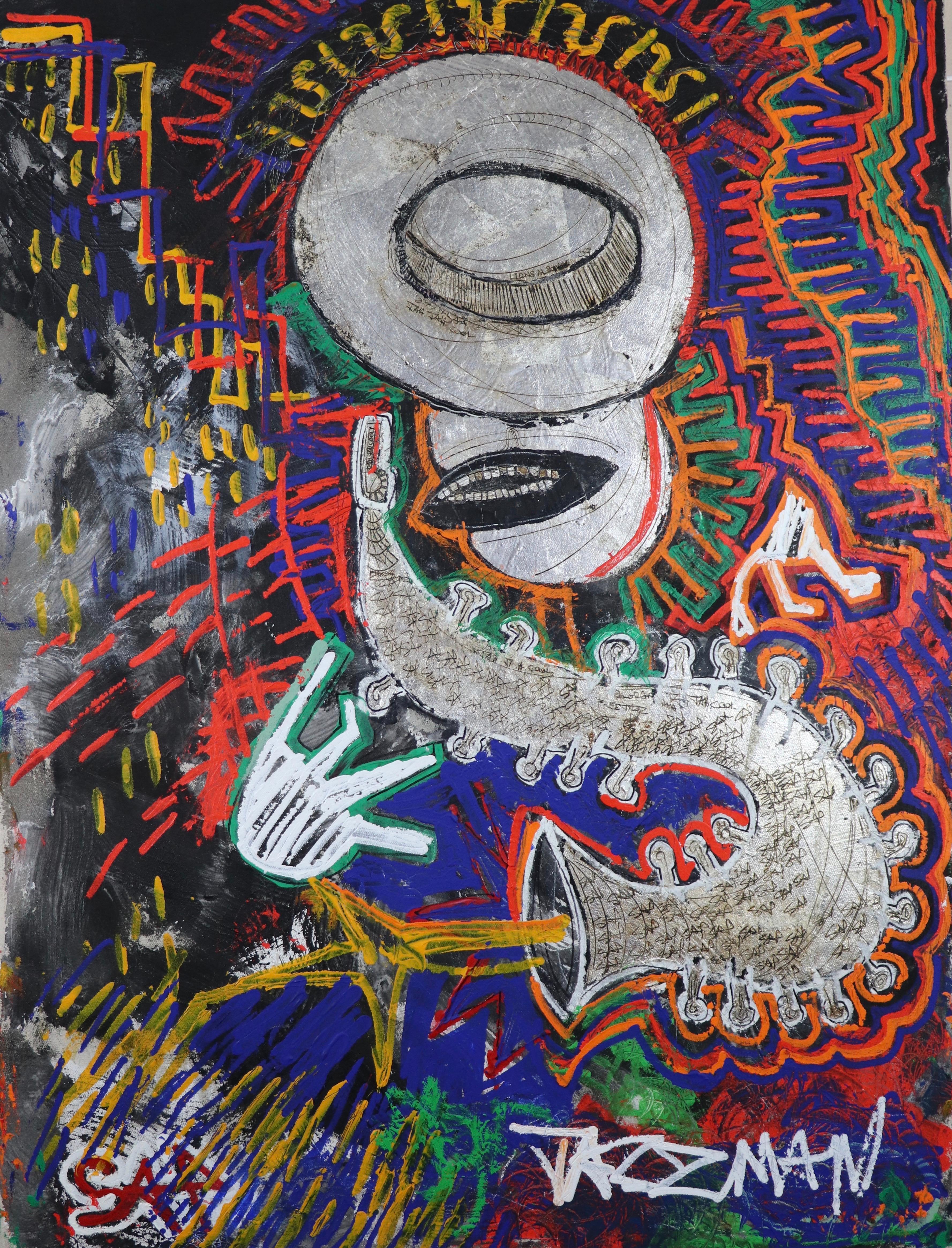 Jazz Man.  Pittura ad olio neo espressionista contemporanea di grandi dimensioni