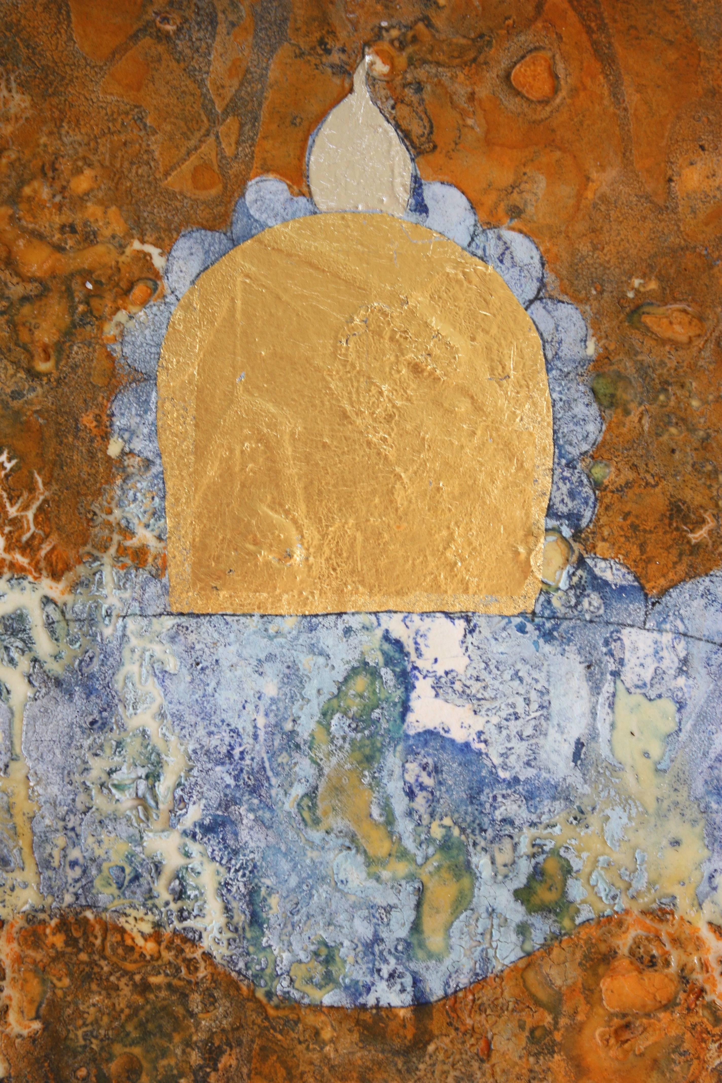 Nirvana, zeitgenössisches Ölgemälde mit vergoldetem Blatt – Painting von Sax Berlin