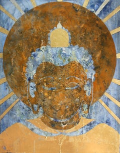 Nirvana, peinture à l'huile contemporaine à la feuille dorée