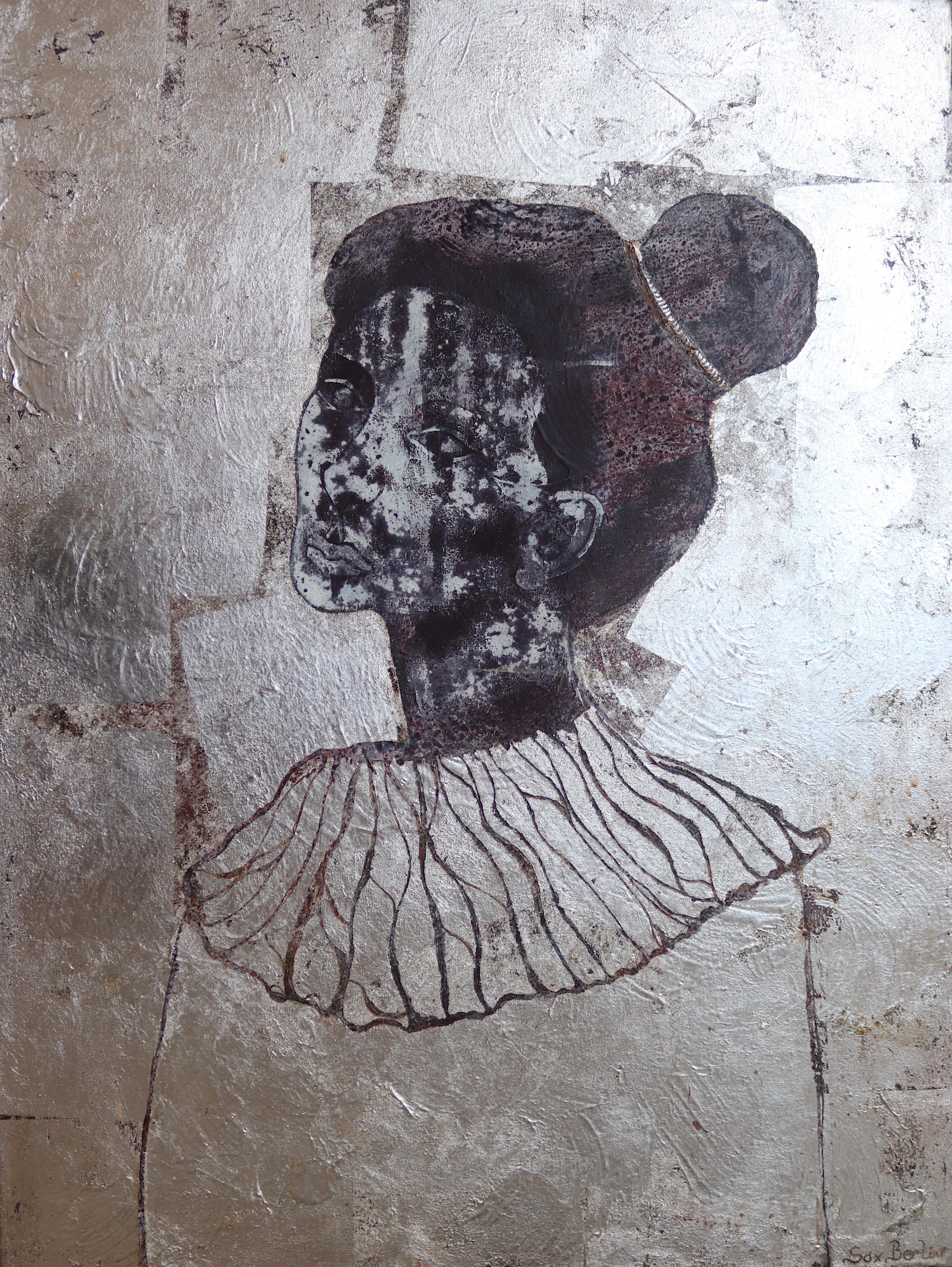 Figurative Painting di Sax Berlin - La pace verrà, olio e foglia d'argento su tela.