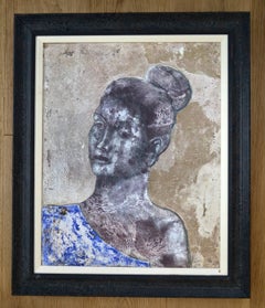 Sappho Queen of Lesbos Oil and Silver Leaf Painting, 24.5x20.5