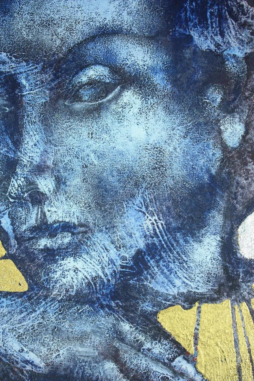 The Poet: Contemporary Mixed Media Figurative Oil Painting. Gold and Silver Leaf For Sale 1