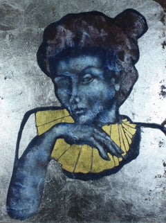 The Poet: Contemporary Mixed Media Figurative Oil Painting. Gold and Silver Leaf