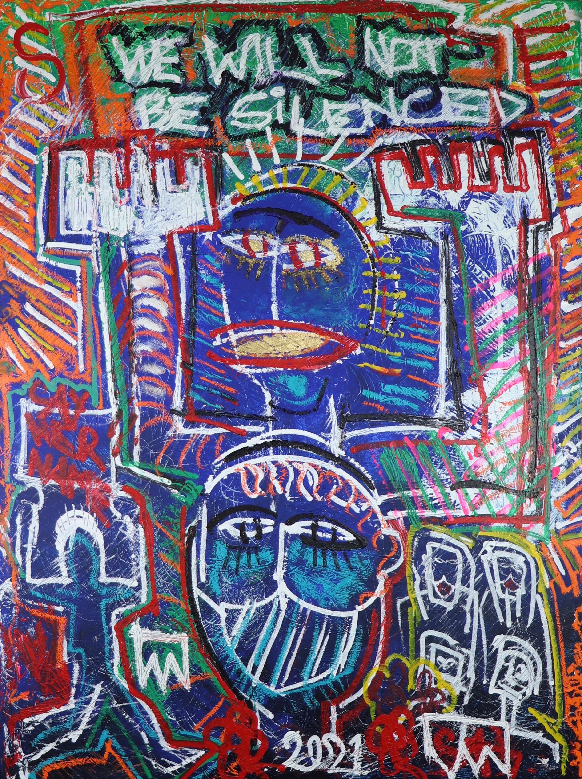 WE WILL PAS BE SiLENCED (The Golden Voice).   Peinture néo-expressionniste